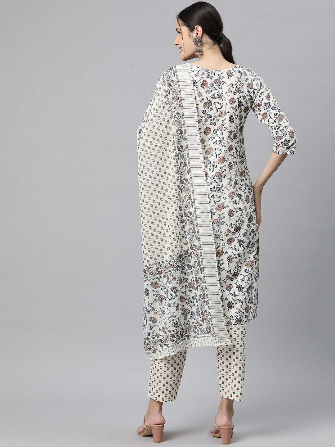 Cotton Floral Straight Kurta Pant And Dupatta