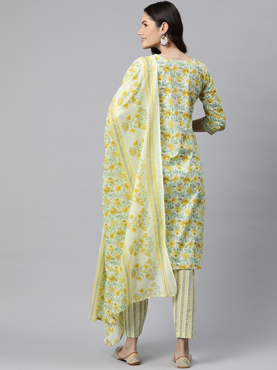 Cotton Floral Straight Kurta Pant And Dupatta