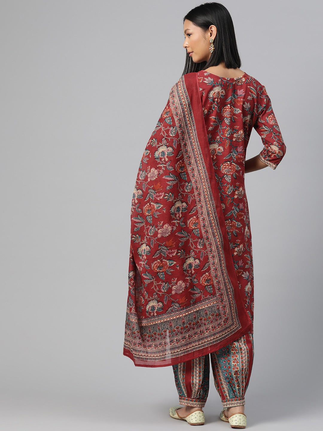 Cotton Floral Straight Kurta Patiala With Dupatta