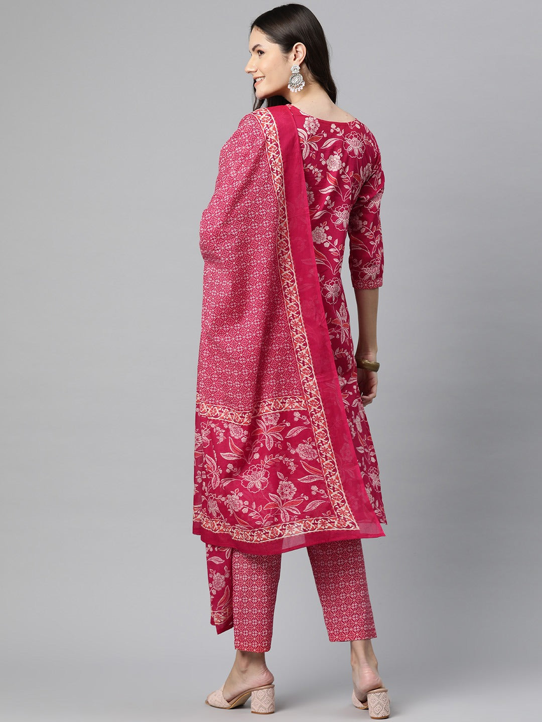 Cotton Floral Straight Kurta Pant And Dupatta
