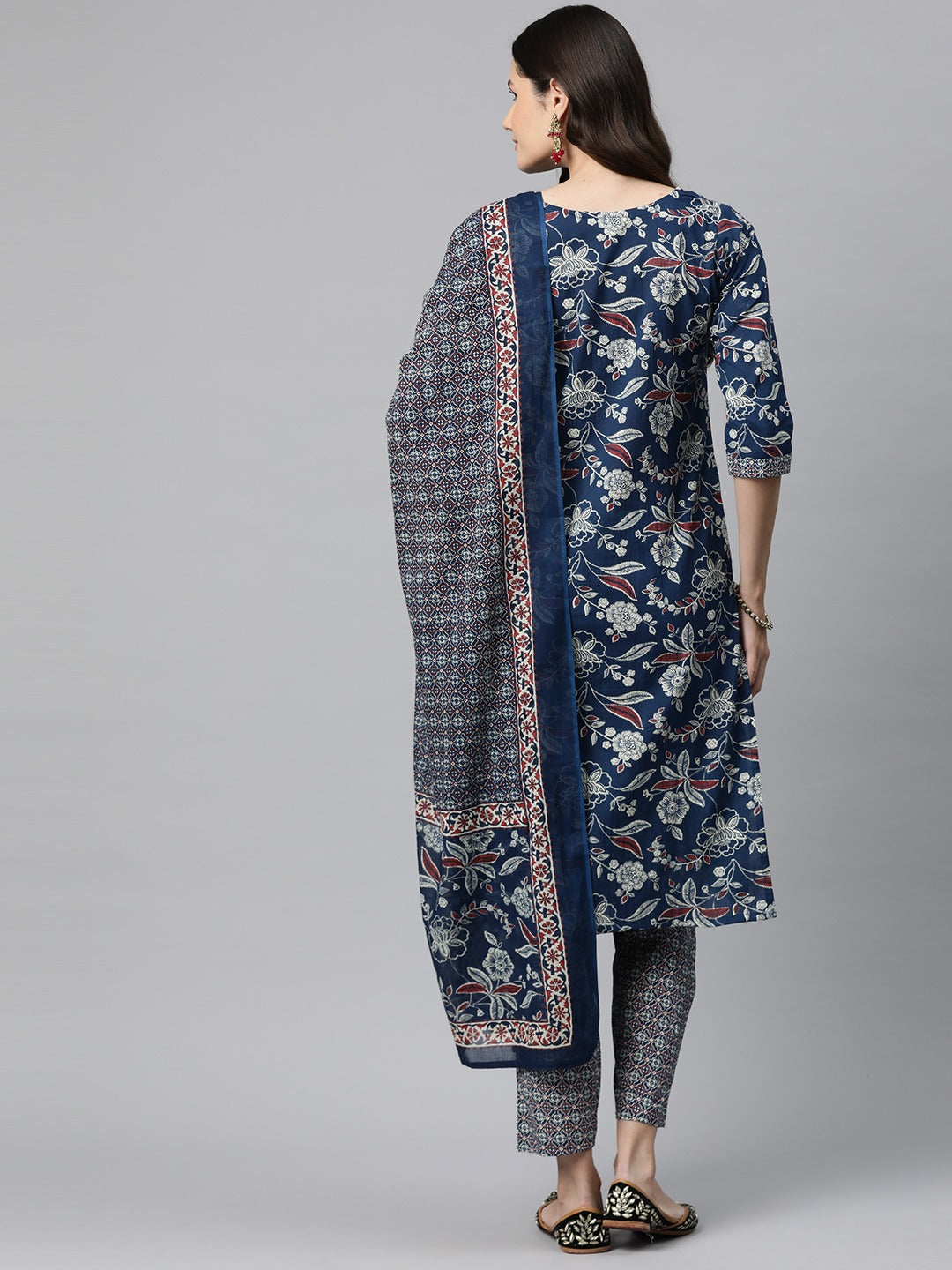 Cotton Floral Straight Kurta Pant And Dupatta