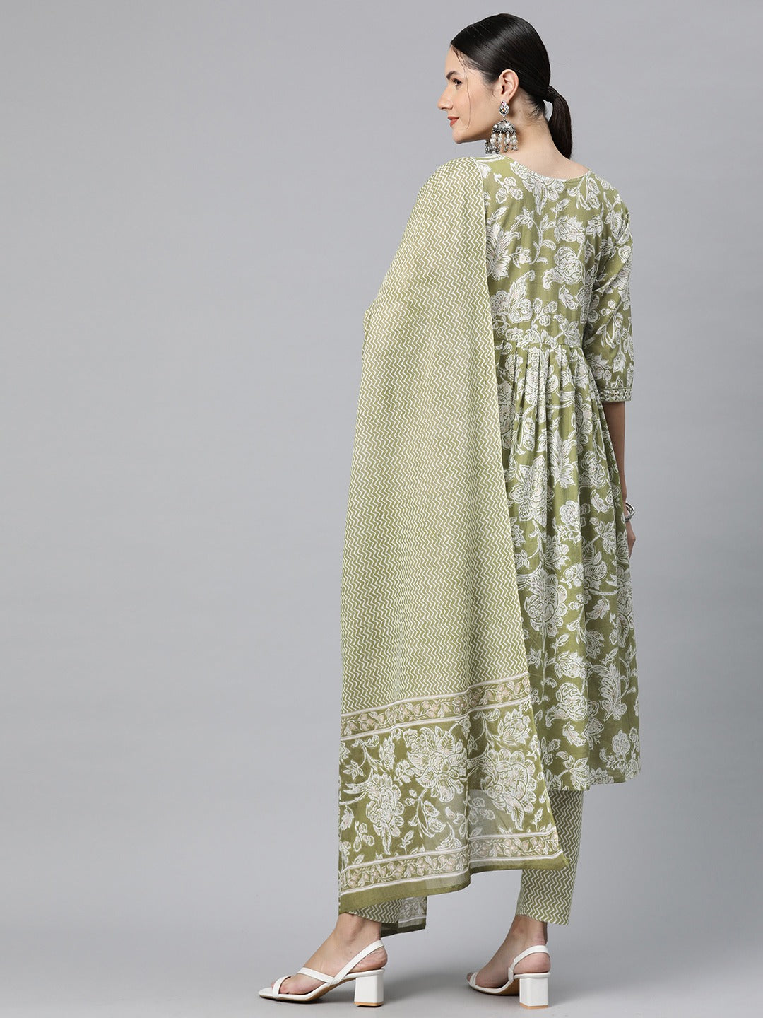 Cotton Floral Anarkali Kurta Pant And Dupatta