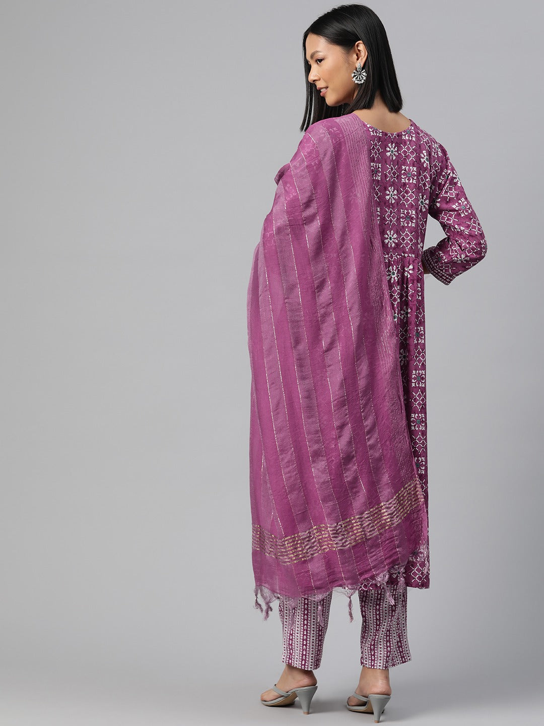 Cotton Printed Anarkali Kurta Pant And Dupatta
