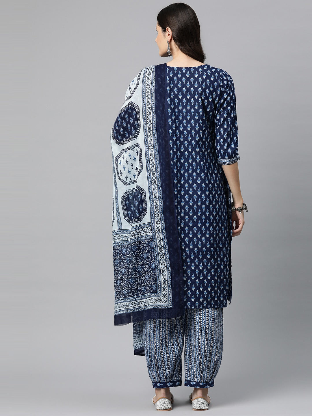 Cotton Floral Straight Kurta Patiala With Dupatta