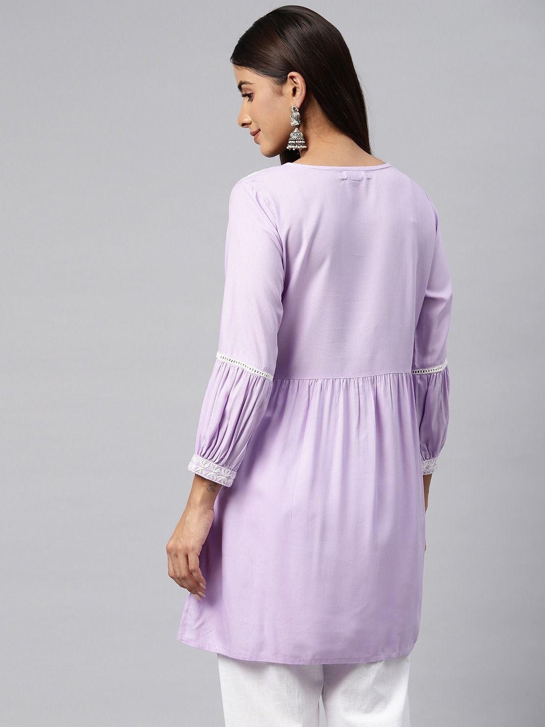 Frock Style Rayon Fabric Lavender Color Kurti