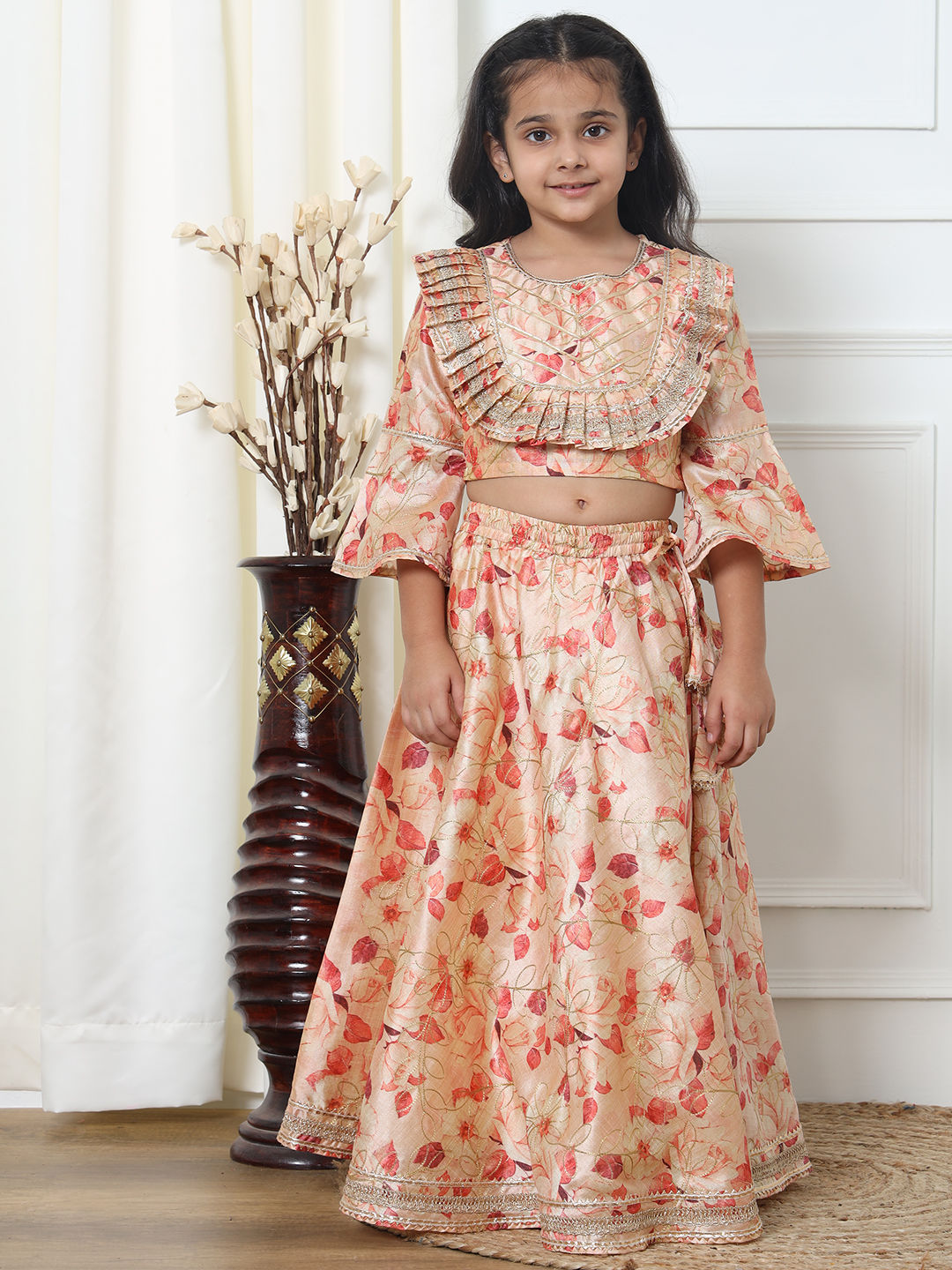 Straight Style Art Silk Fabric Red Color Printed Lehenga Choli