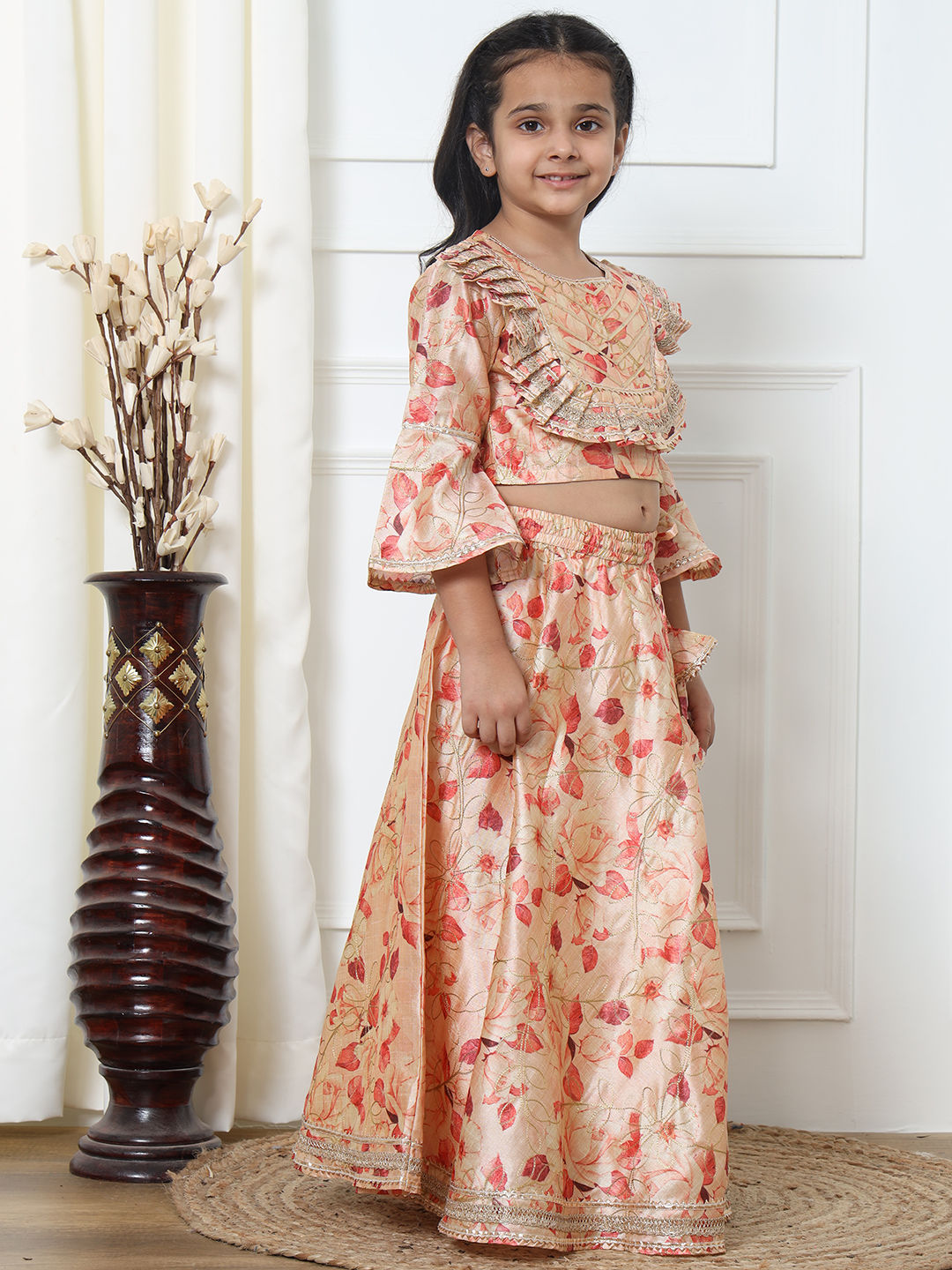 Straight Style Art Silk Fabric Red Color Printed Lehenga Choli