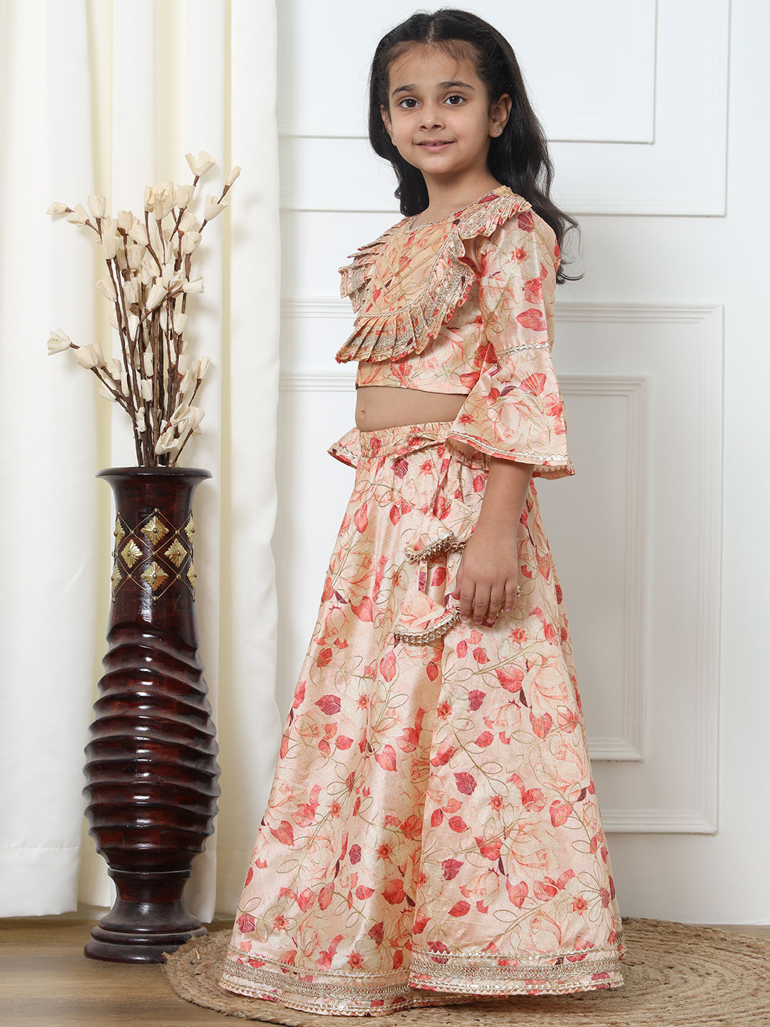 Straight Style Art Silk Fabric Red Color Printed Lehenga Choli