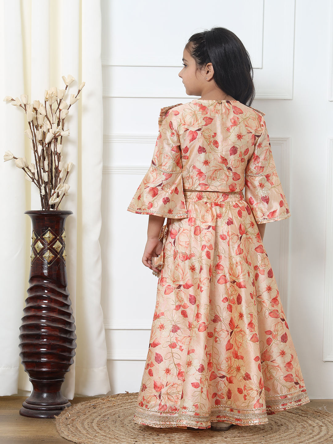 Straight Style Art Silk Fabric Red Color Printed Lehenga Choli