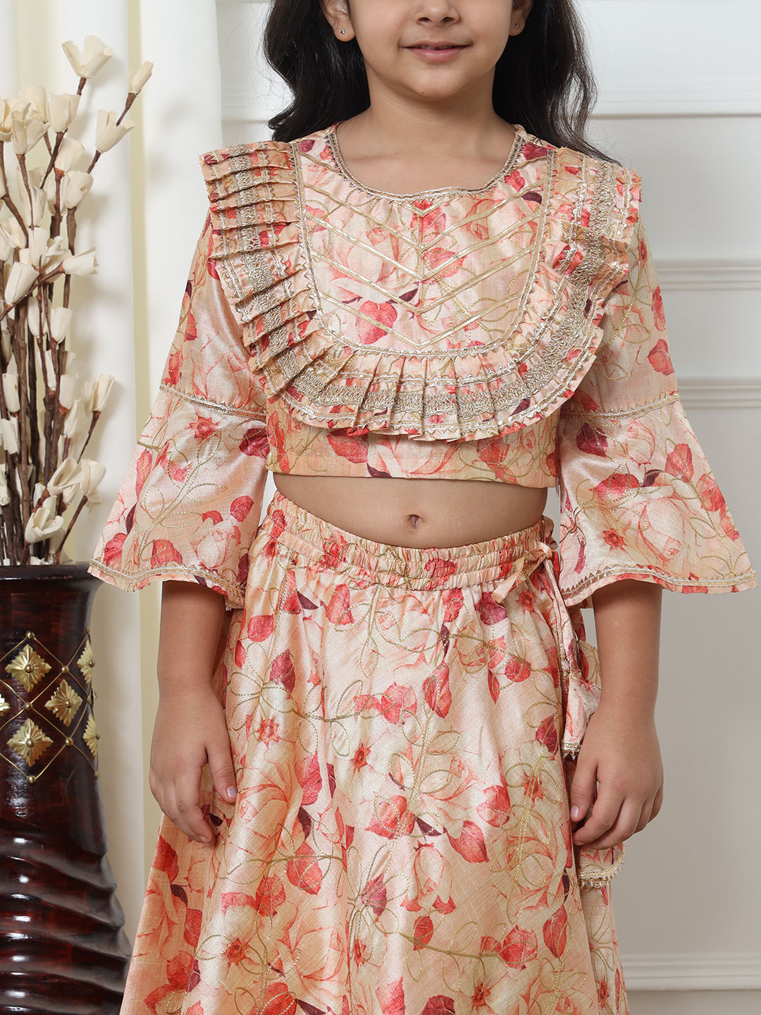 Straight Style Art Silk Fabric Red Color Printed Lehenga Choli