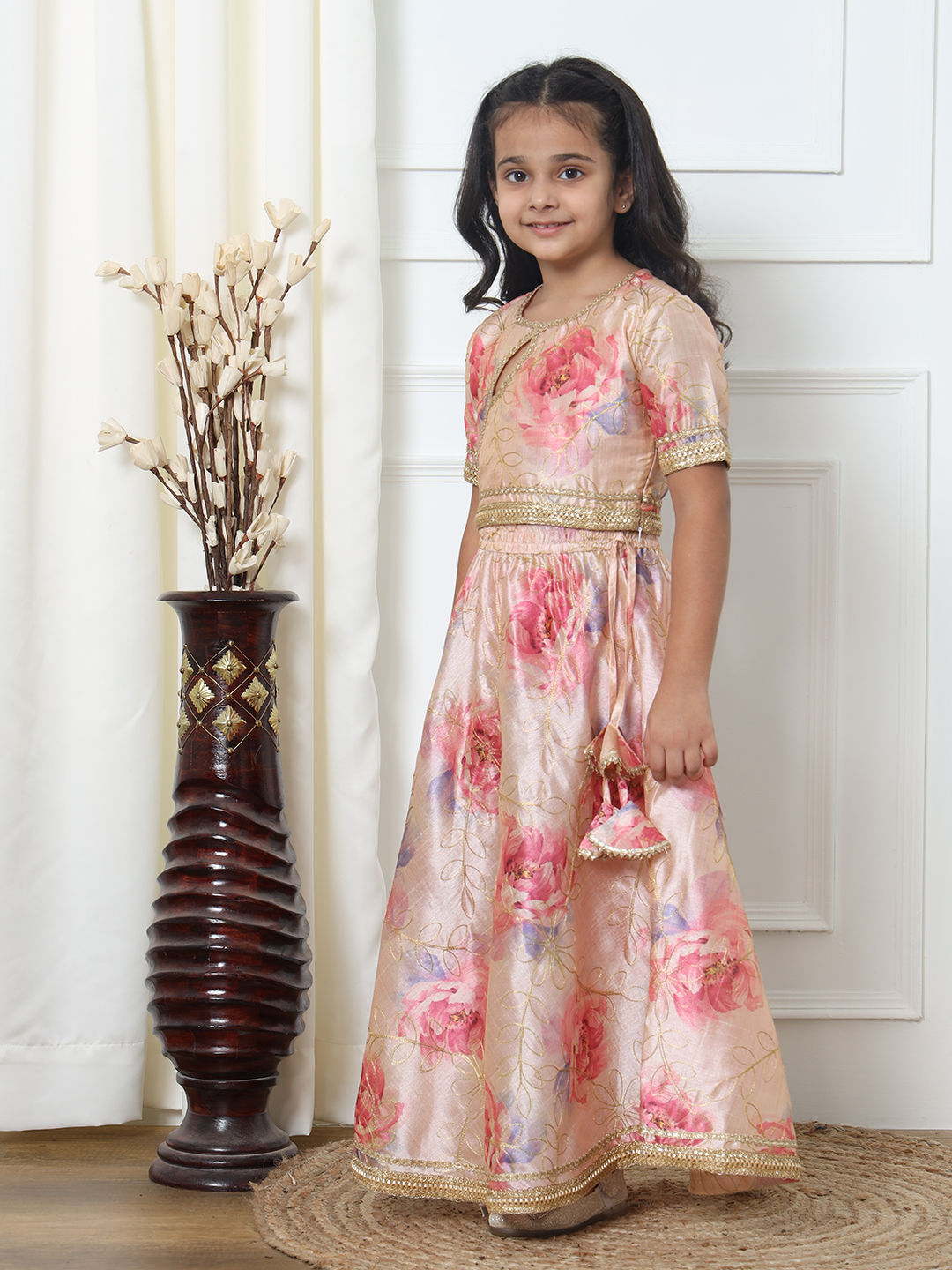 Straight Style Art Silk Fabric Pink Color Printed Lehenga Choli