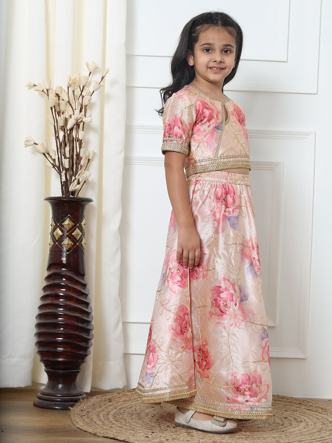 Straight Style Art Silk Fabric Pink Color Printed Lehenga Choli