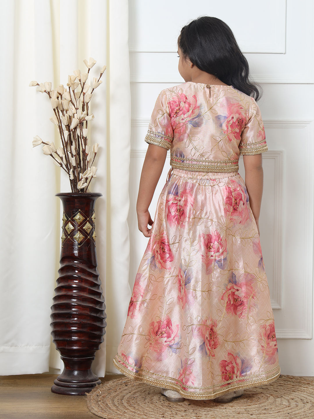 Straight Style Art Silk Fabric Pink Color Printed Lehenga Choli