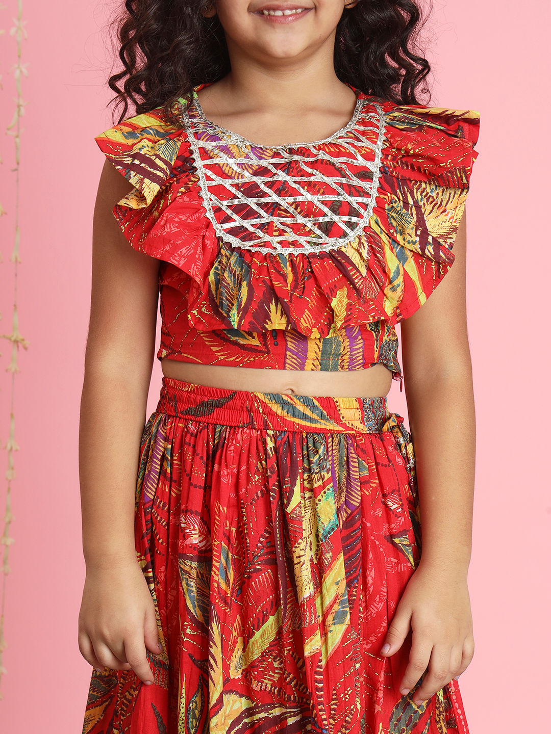 Straight Style Cotton Fabric Red Color Lehenga Choli