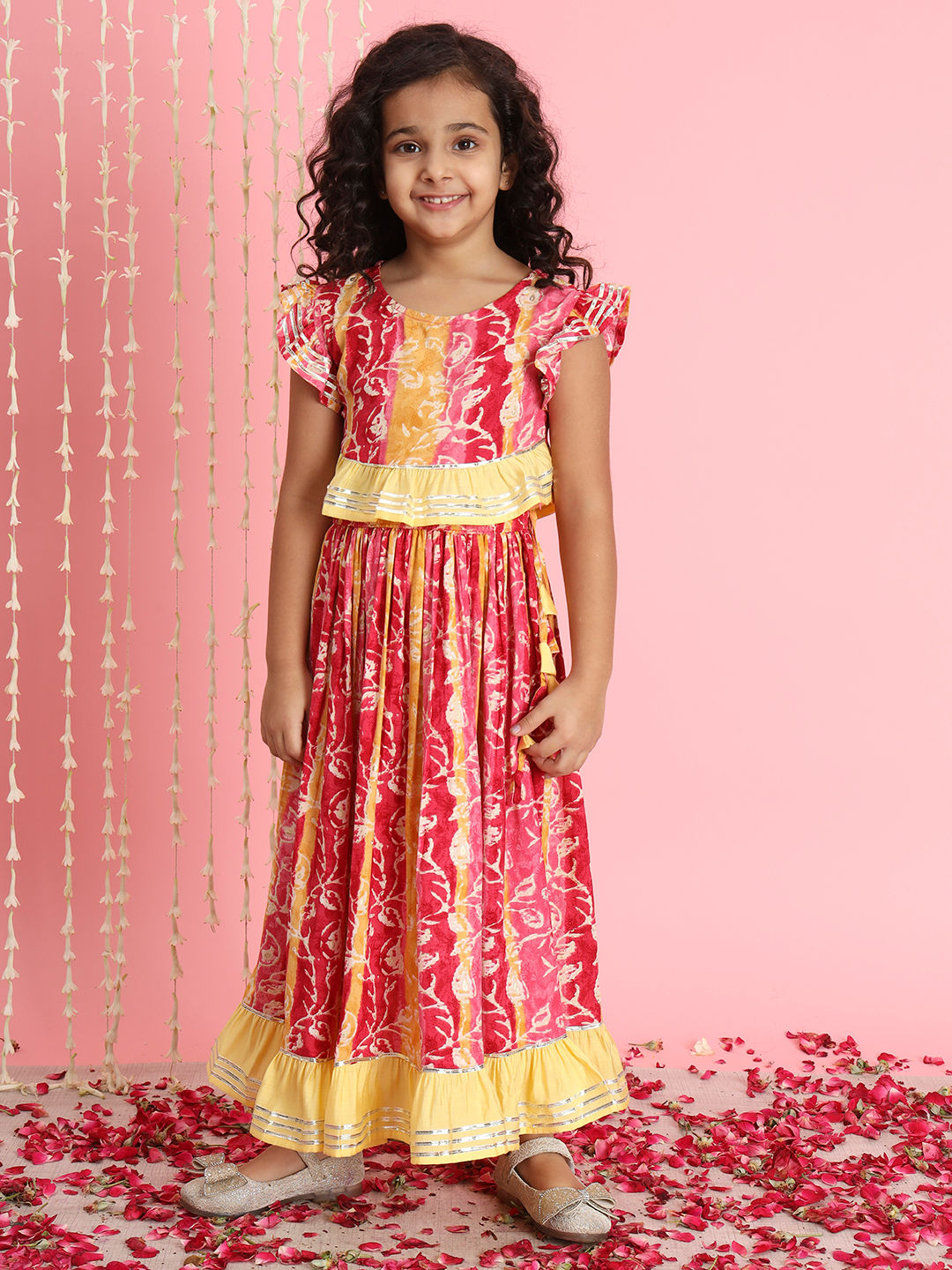 Straight Style Rayon Fabric Pink Color Printed Lehenga Choli