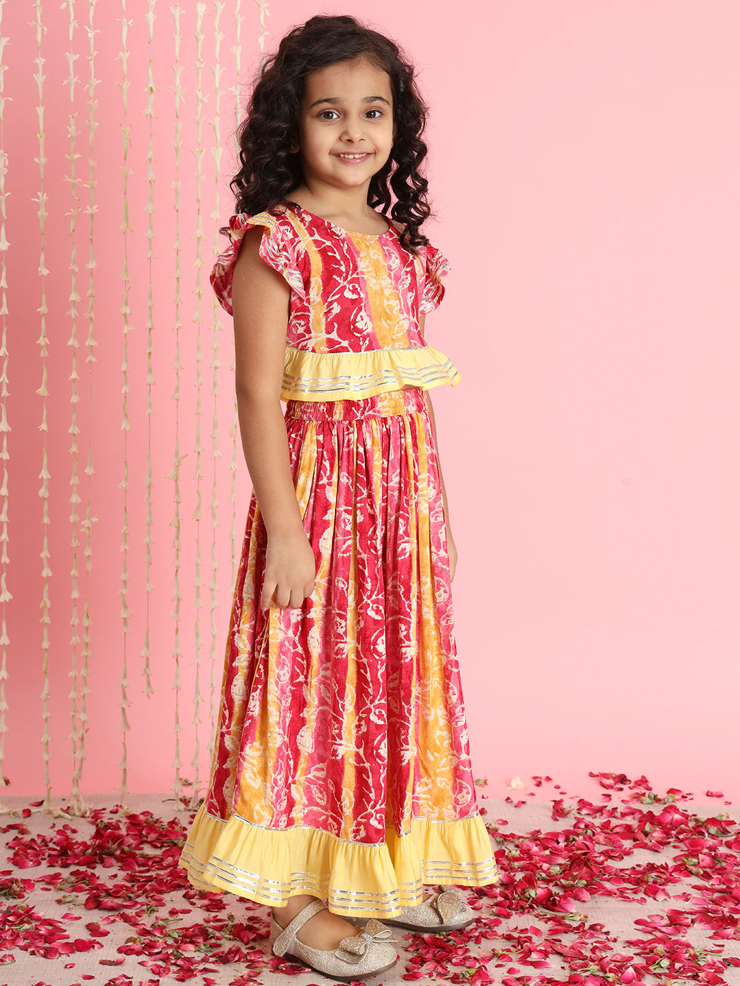 Straight Style Rayon Fabric Pink Color Printed Lehenga Choli