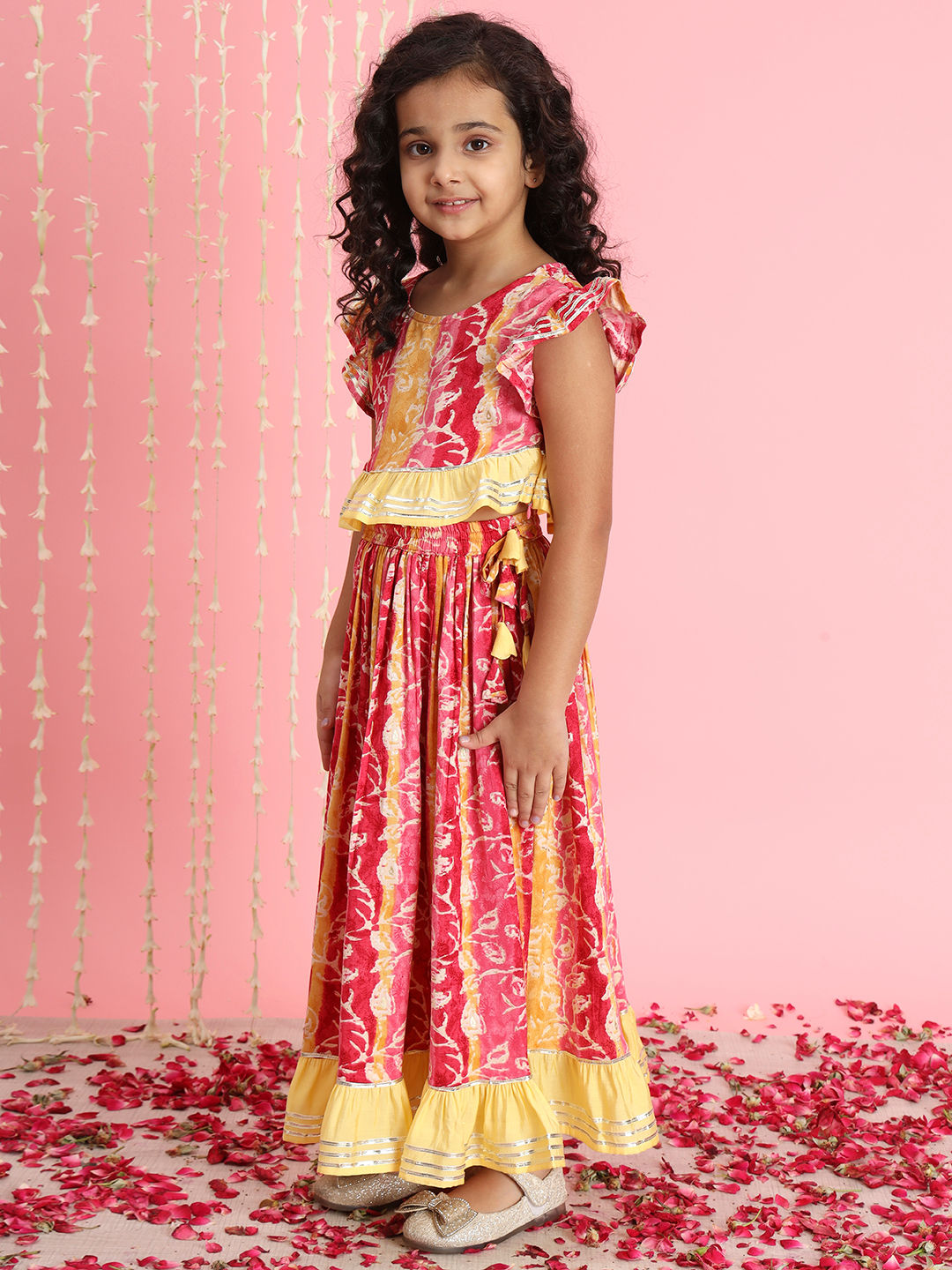 Straight Style Rayon Fabric Pink Color Printed Lehenga Choli