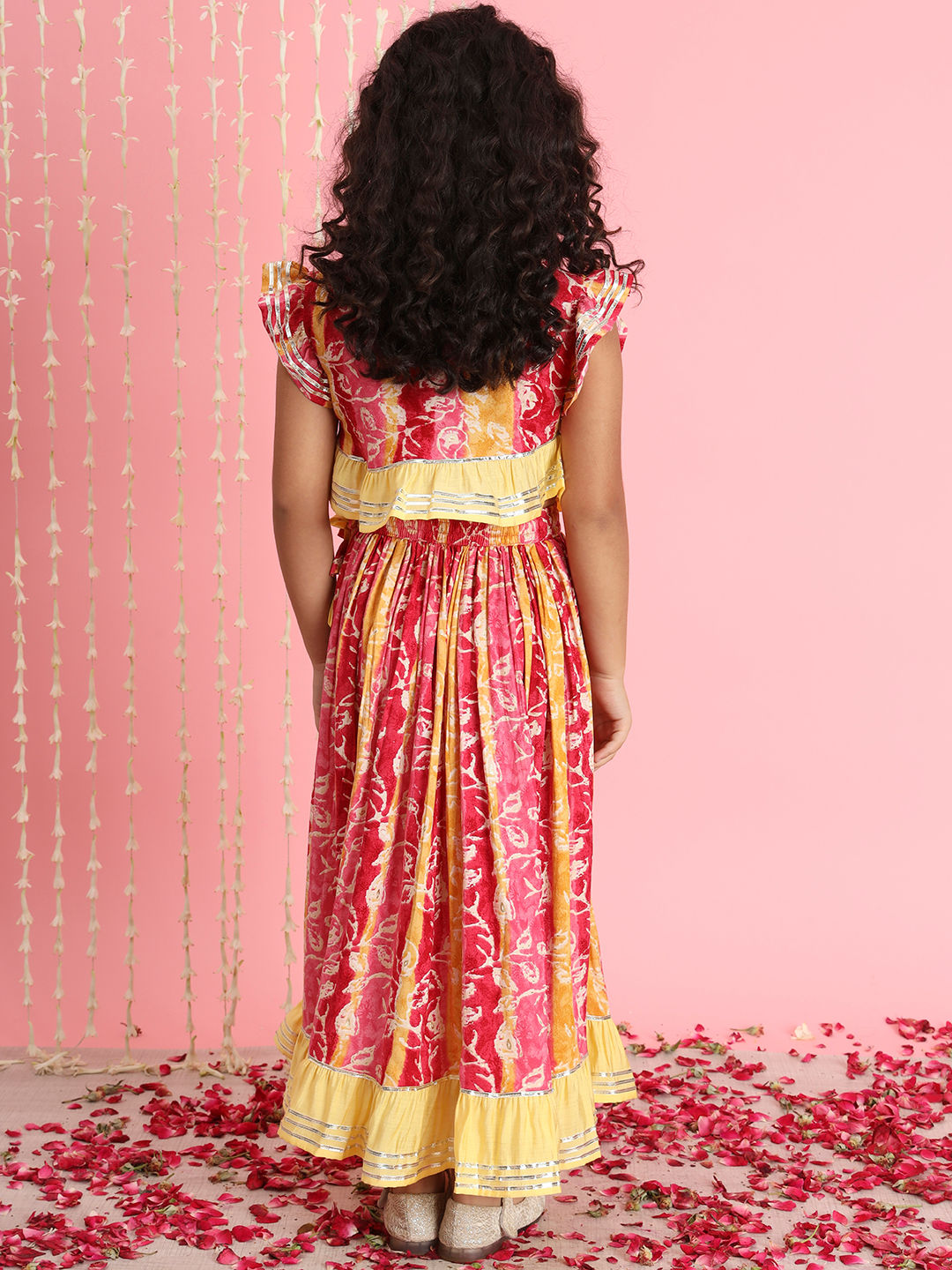 Straight Style Rayon Fabric Pink Color Printed Lehenga Choli