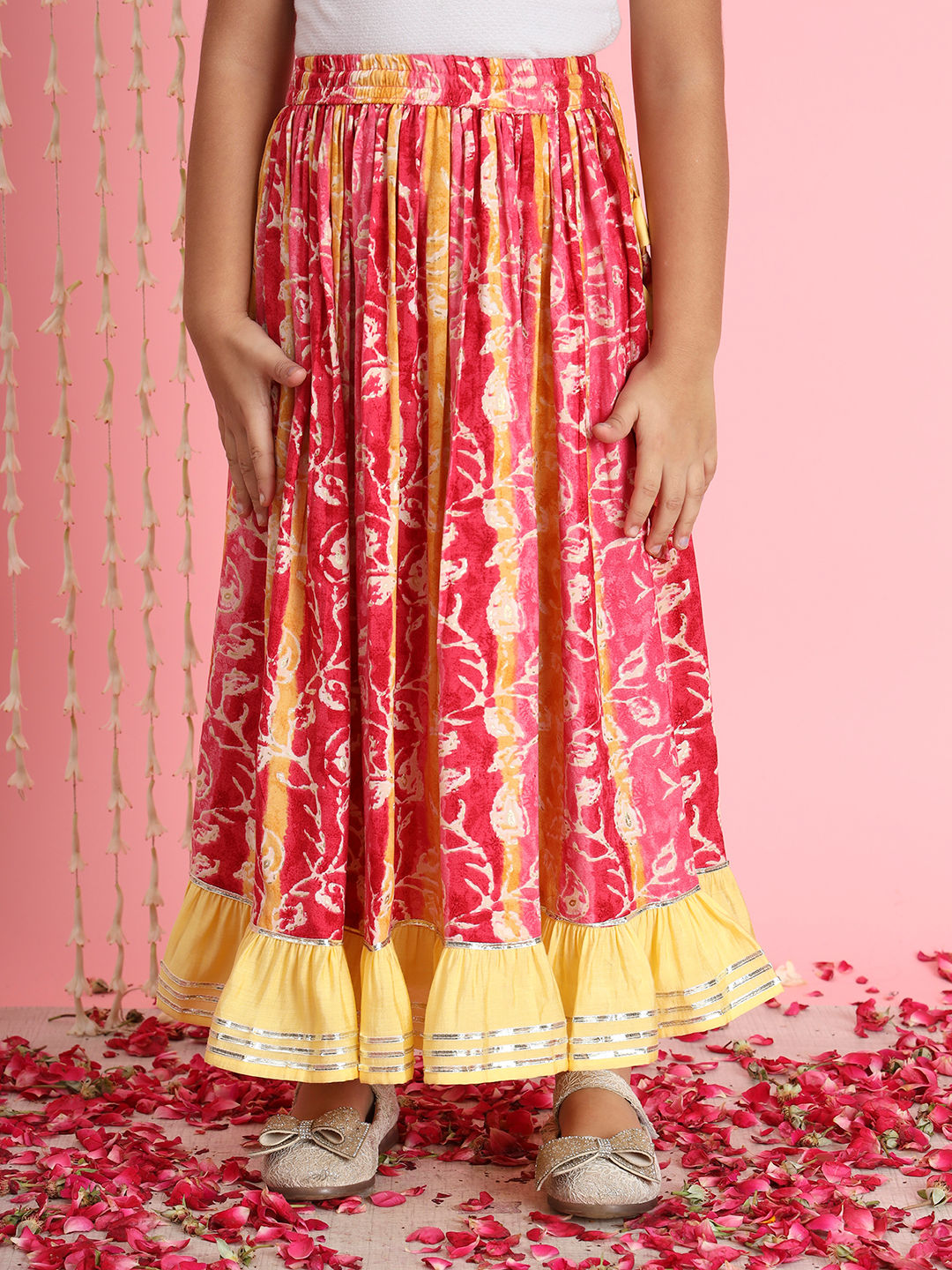 Straight Style Rayon Fabric Pink Color Printed Lehenga Choli