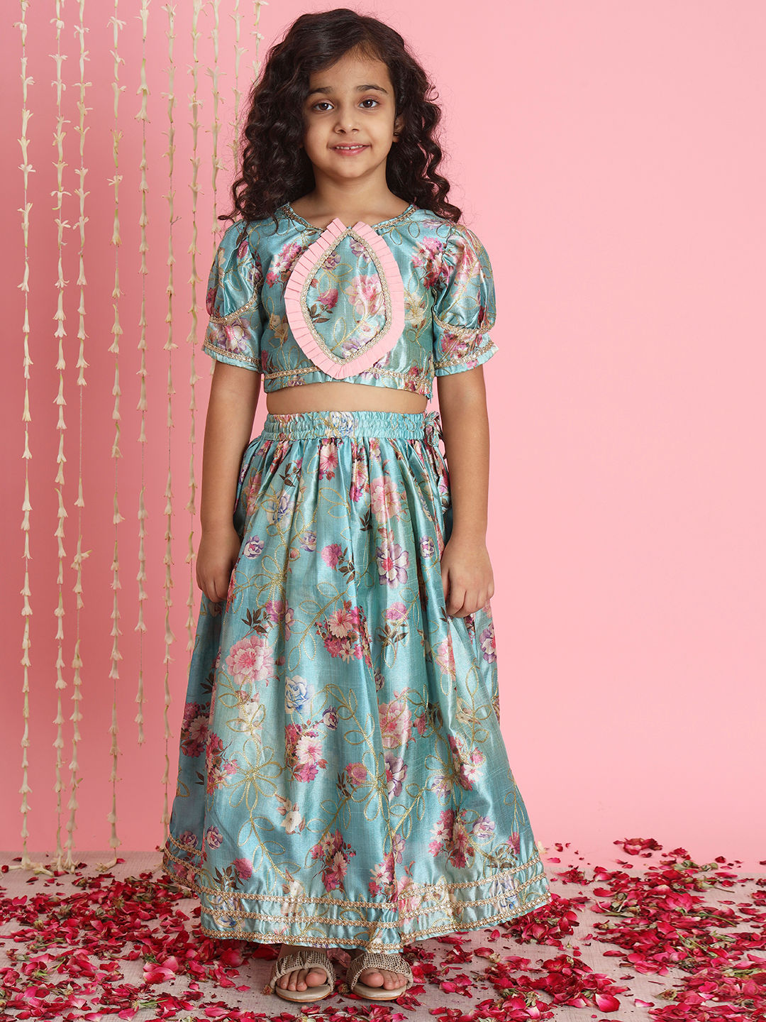 Straight Style Art Silk Fabric Blue Color Printed Lehenga Choli