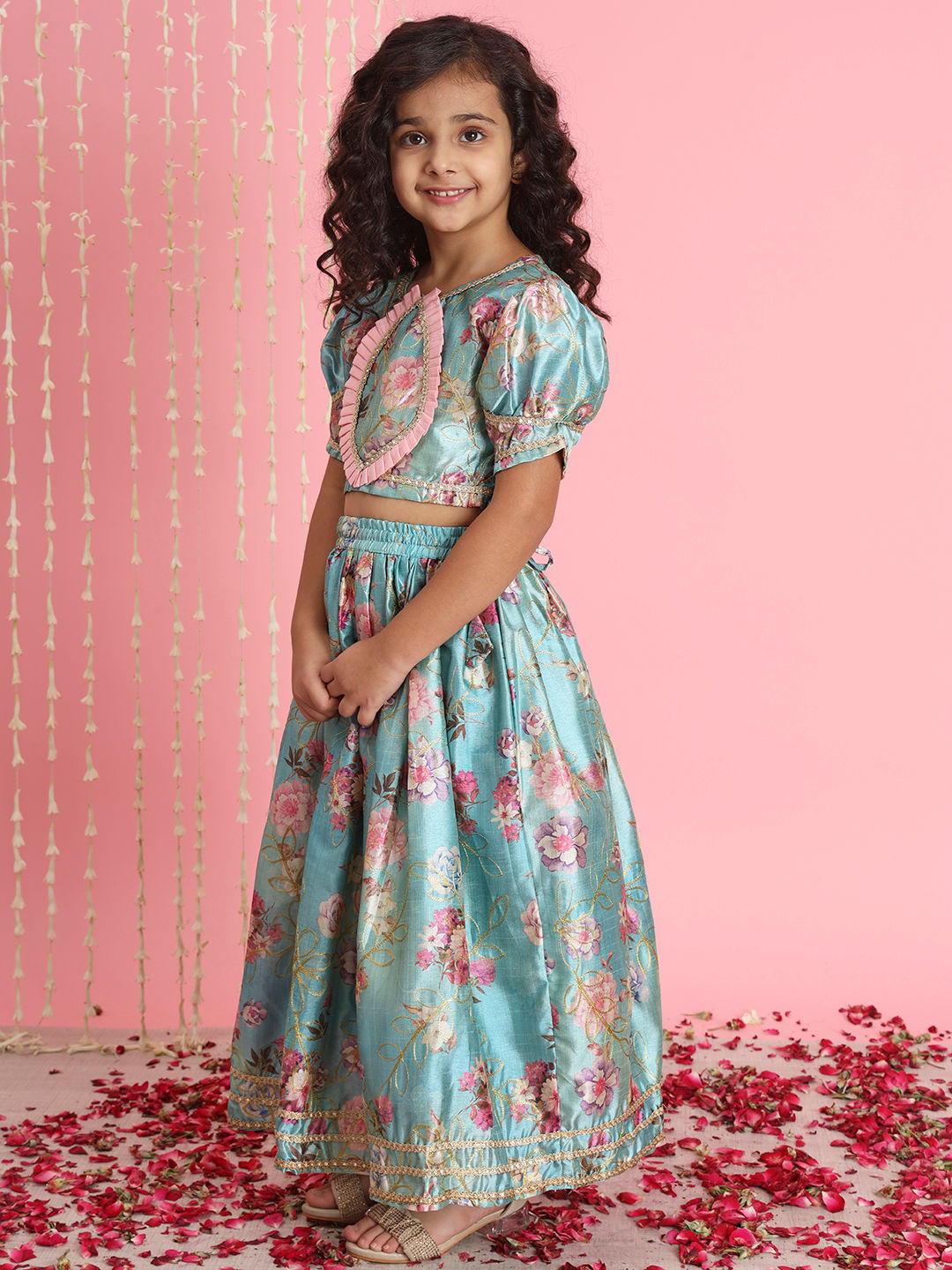 Straight Style Art Silk Fabric Blue Color Printed Lehenga Choli