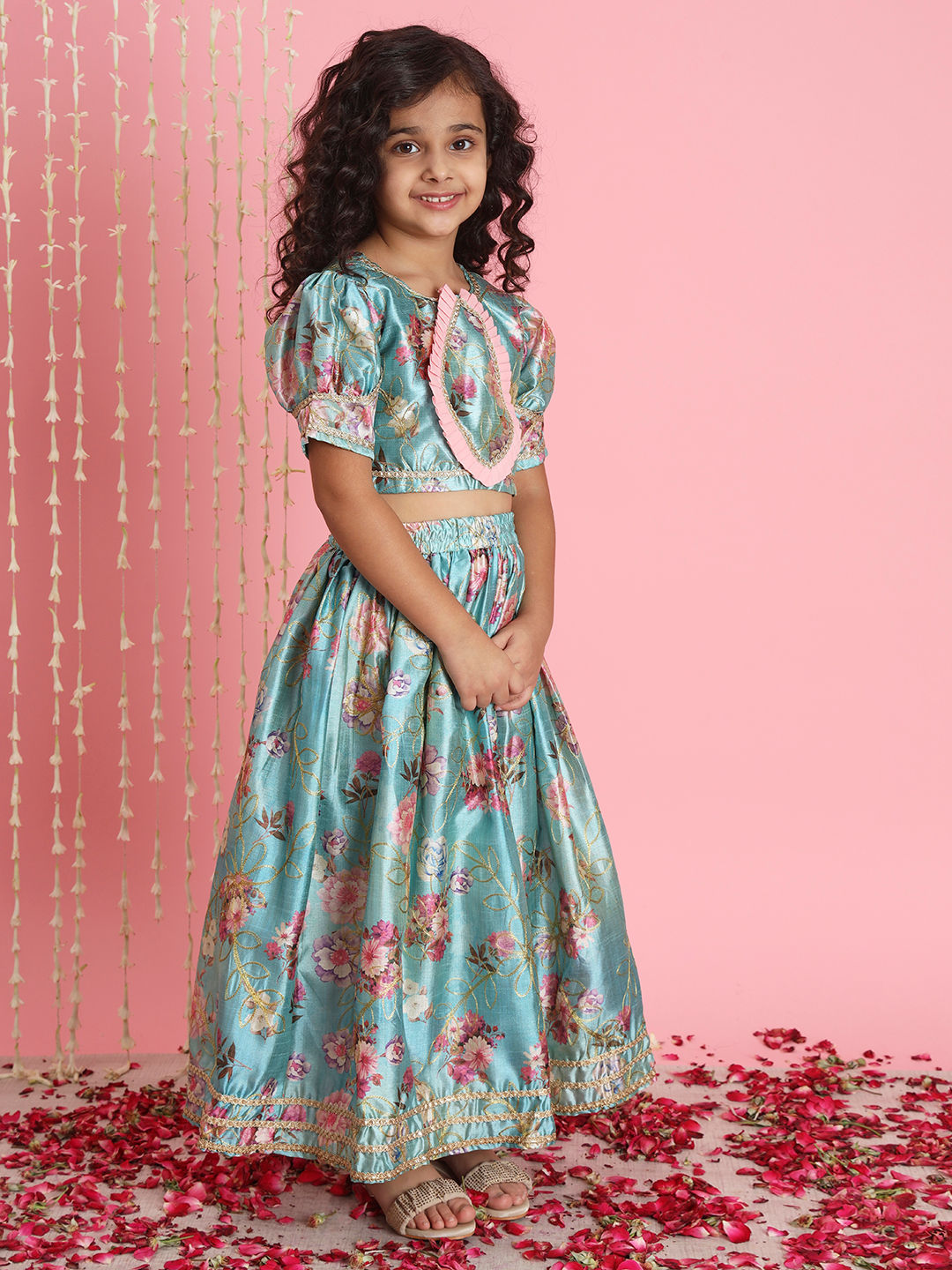 Straight Style Art Silk Fabric Blue Color Printed Lehenga Choli