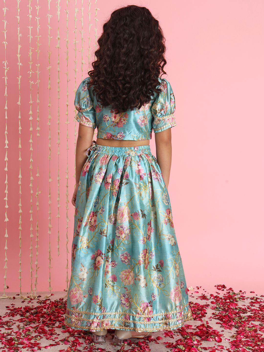 Straight Style Art Silk Fabric Blue Color Printed Lehenga Choli