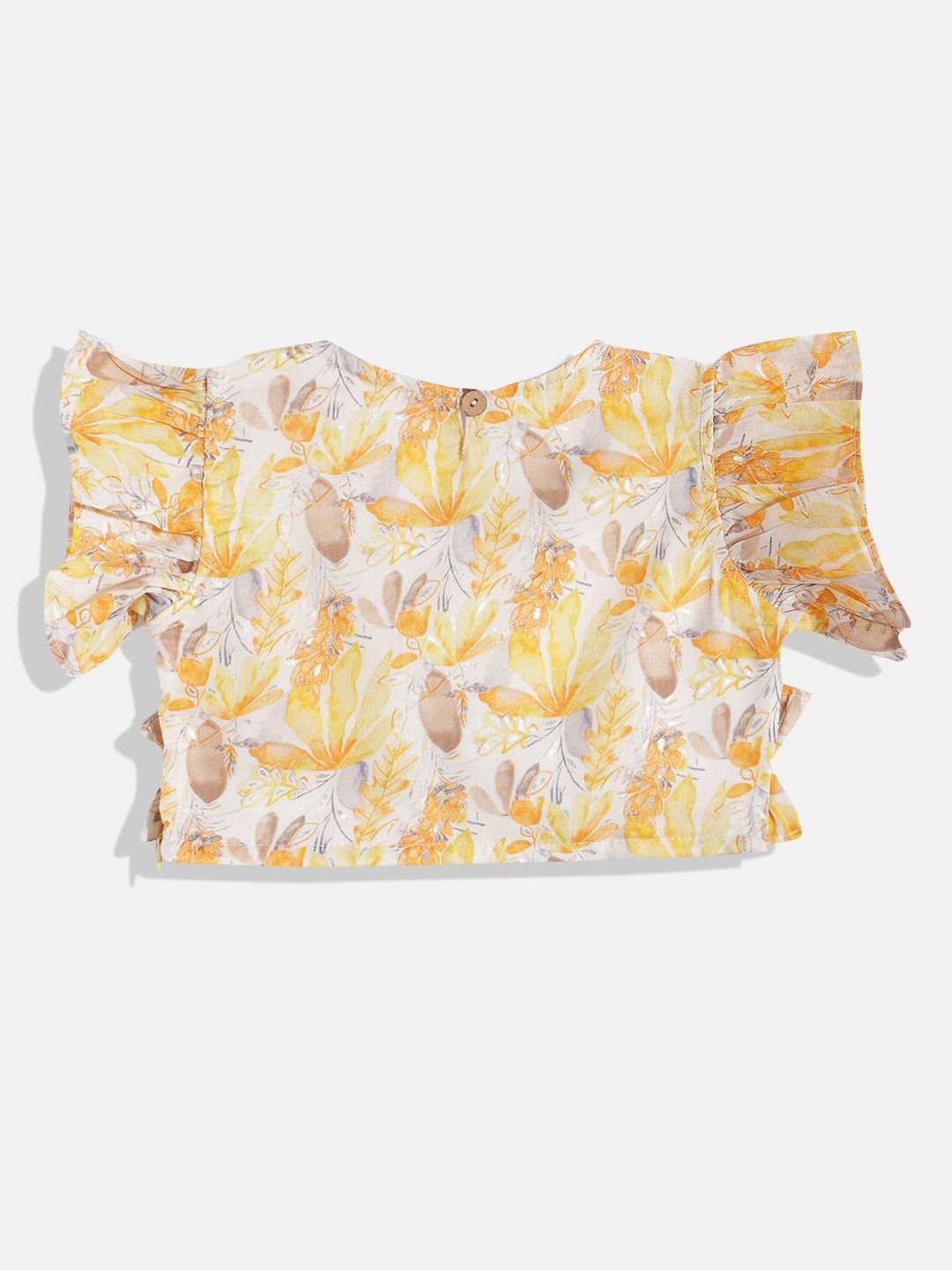 Straight Style Cotton Fabric Yellow Color Printed Lehenga Choli