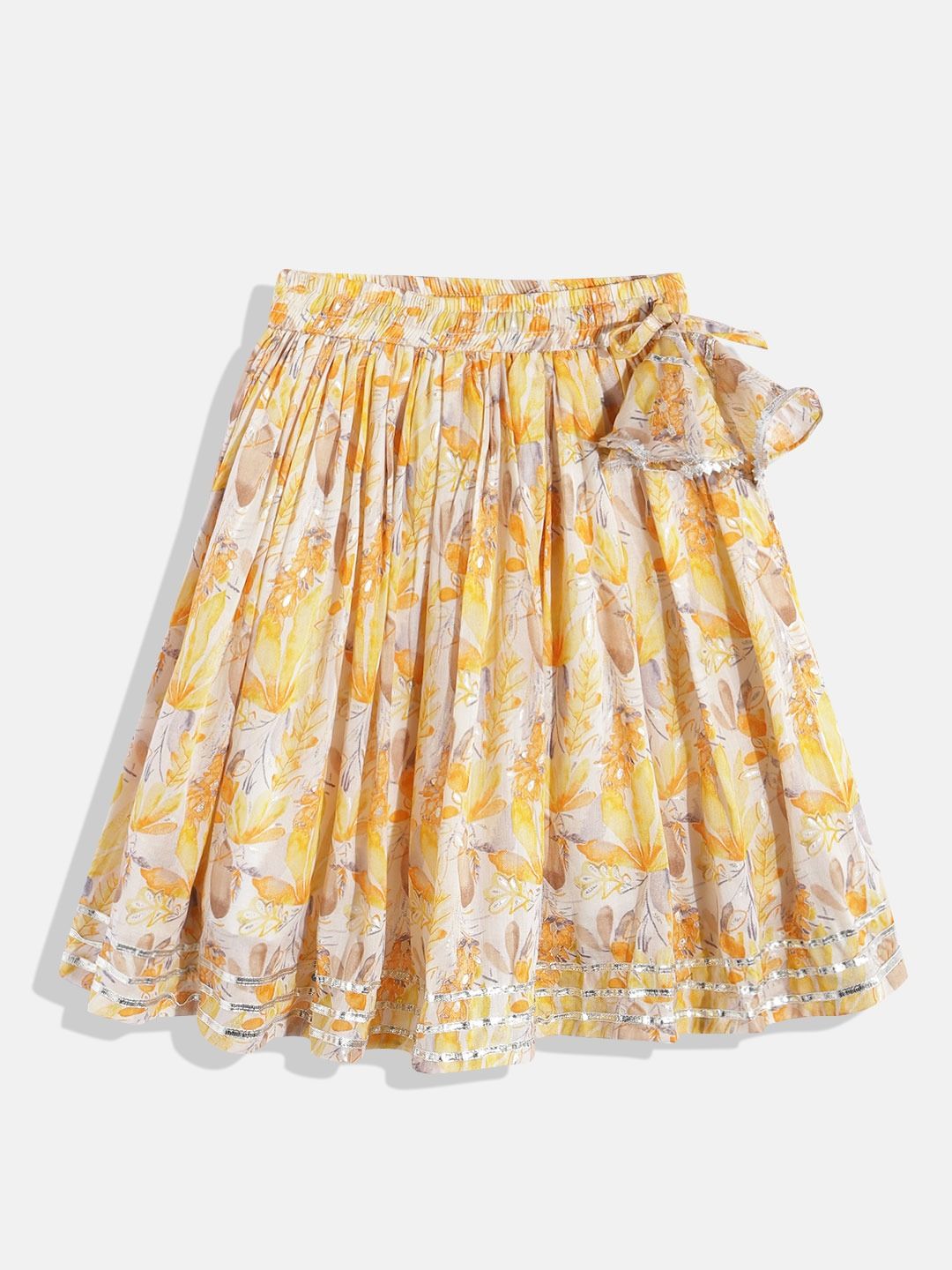 Straight Style Cotton Fabric Yellow Color Printed Lehenga Choli