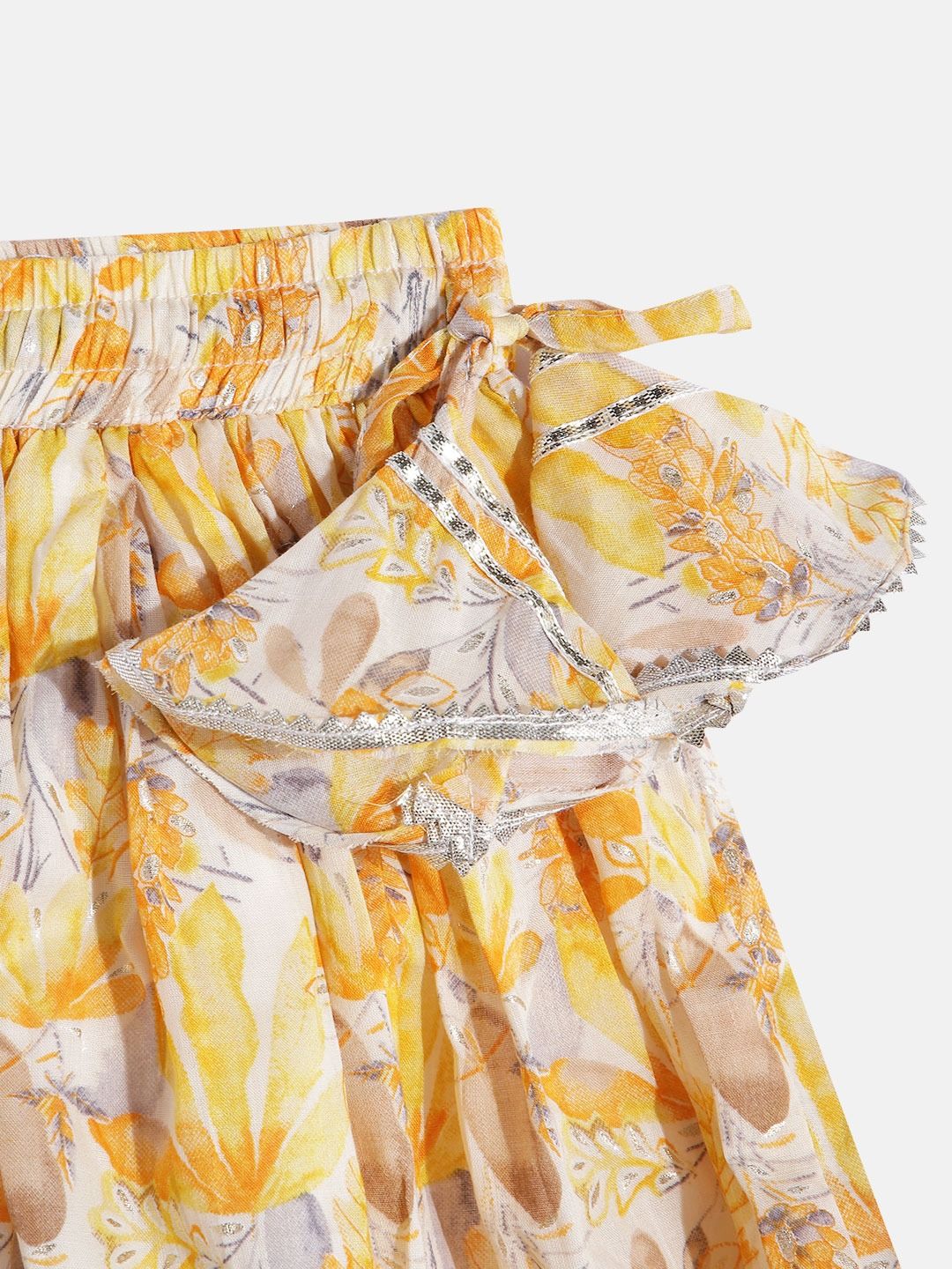 Straight Style Cotton Fabric Yellow Color Printed Lehenga Choli