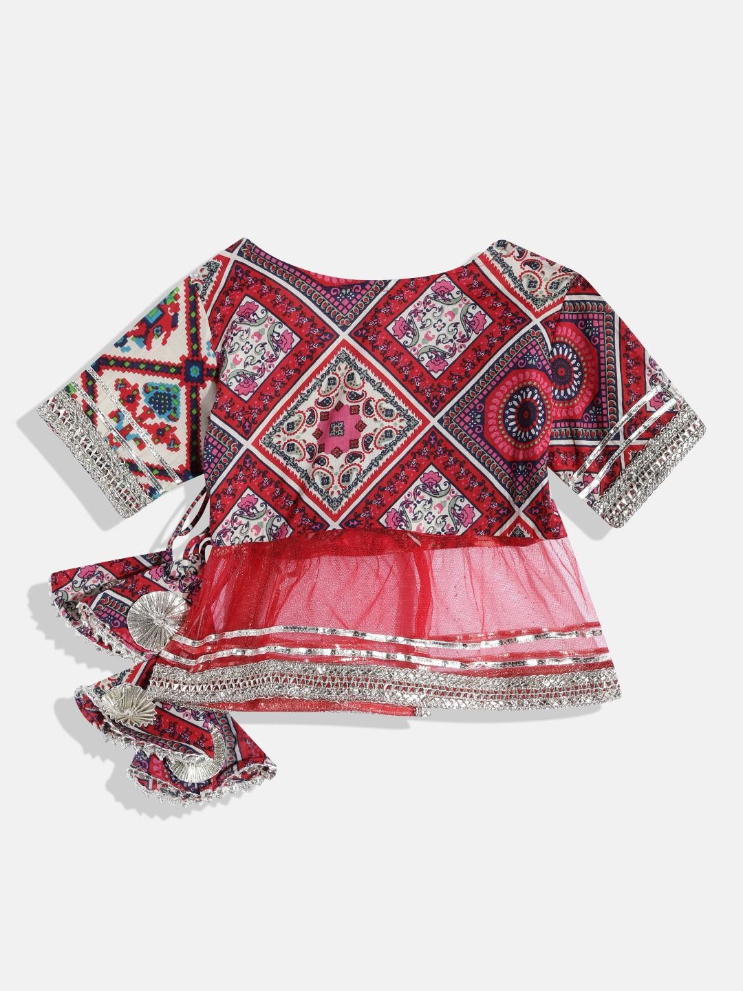 Frilled Style Cotton Red Printed Lehenga Choli
