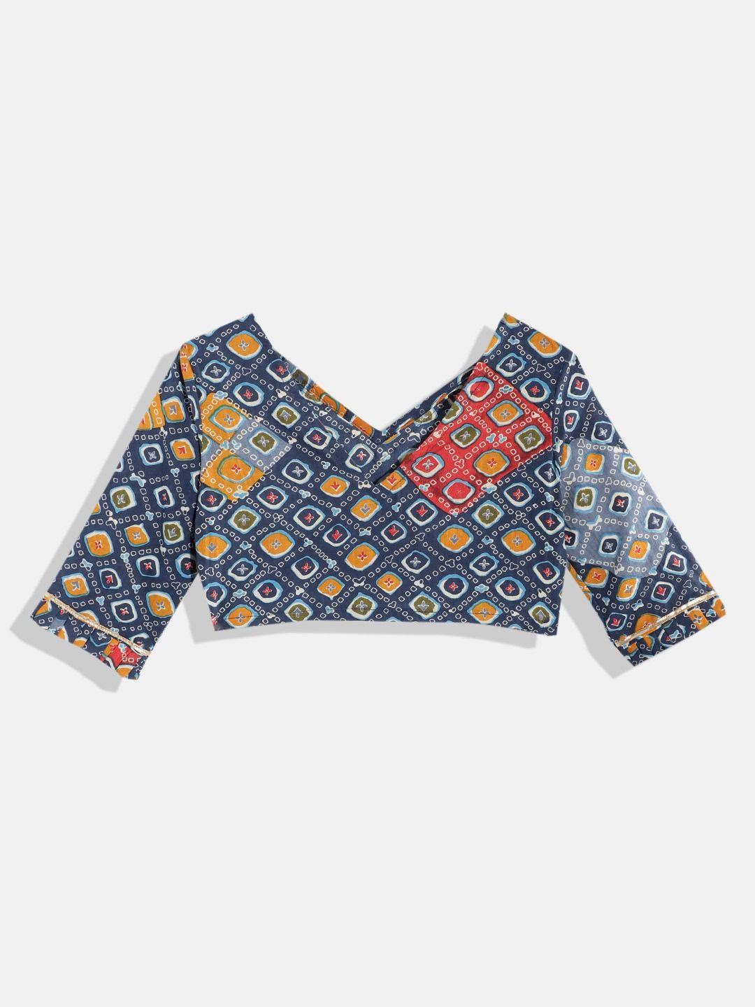 Straight Style Cotton Fabric Blue Color Printed Choli With Lehenga And Dupatta