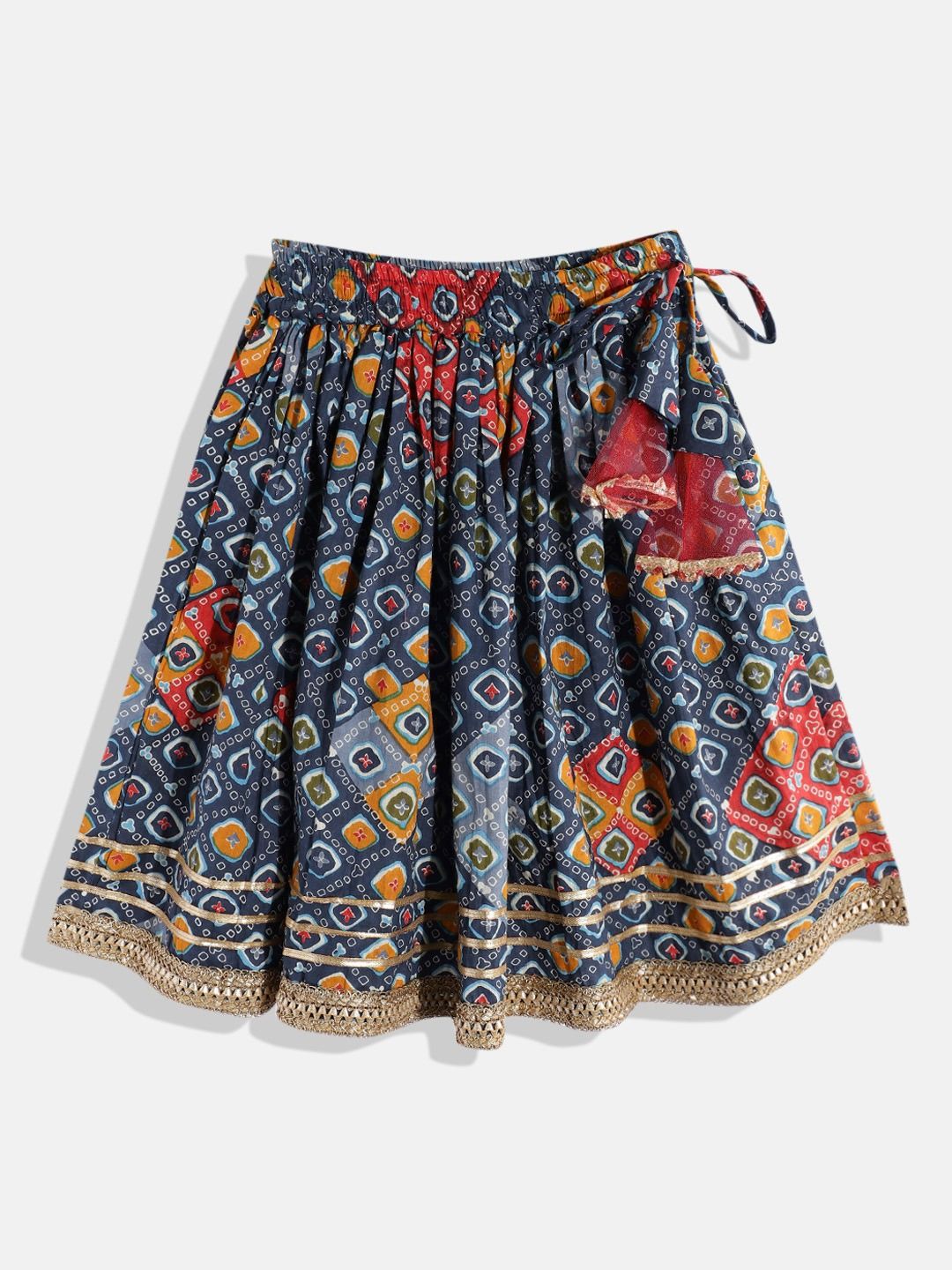 Straight Style Cotton Fabric Blue Color Printed Choli With Lehenga And Dupatta