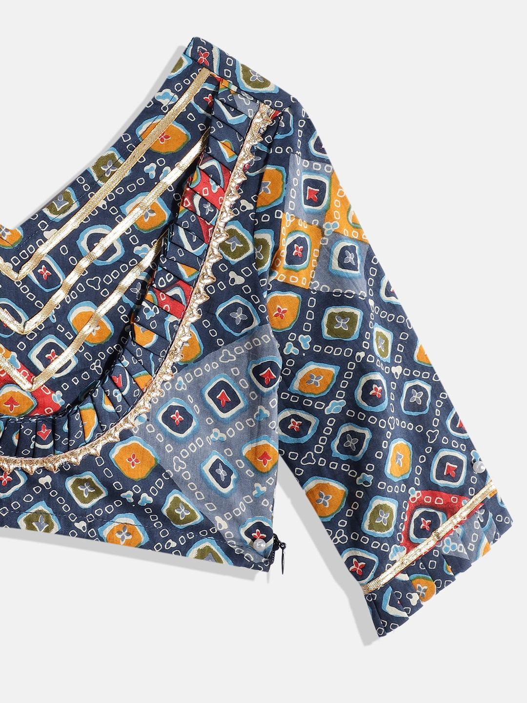 Straight Style Cotton Fabric Blue Color Printed Choli With Lehenga And Dupatta