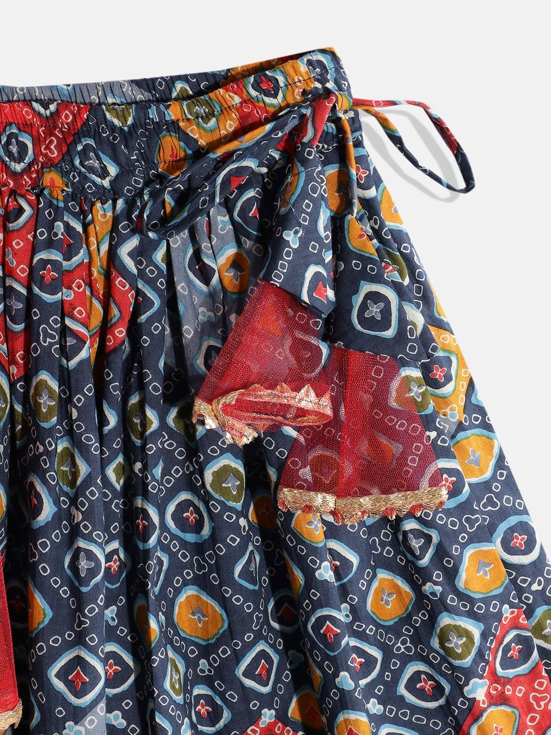 Straight Style Cotton Fabric Blue Color Printed Choli With Lehenga And Dupatta