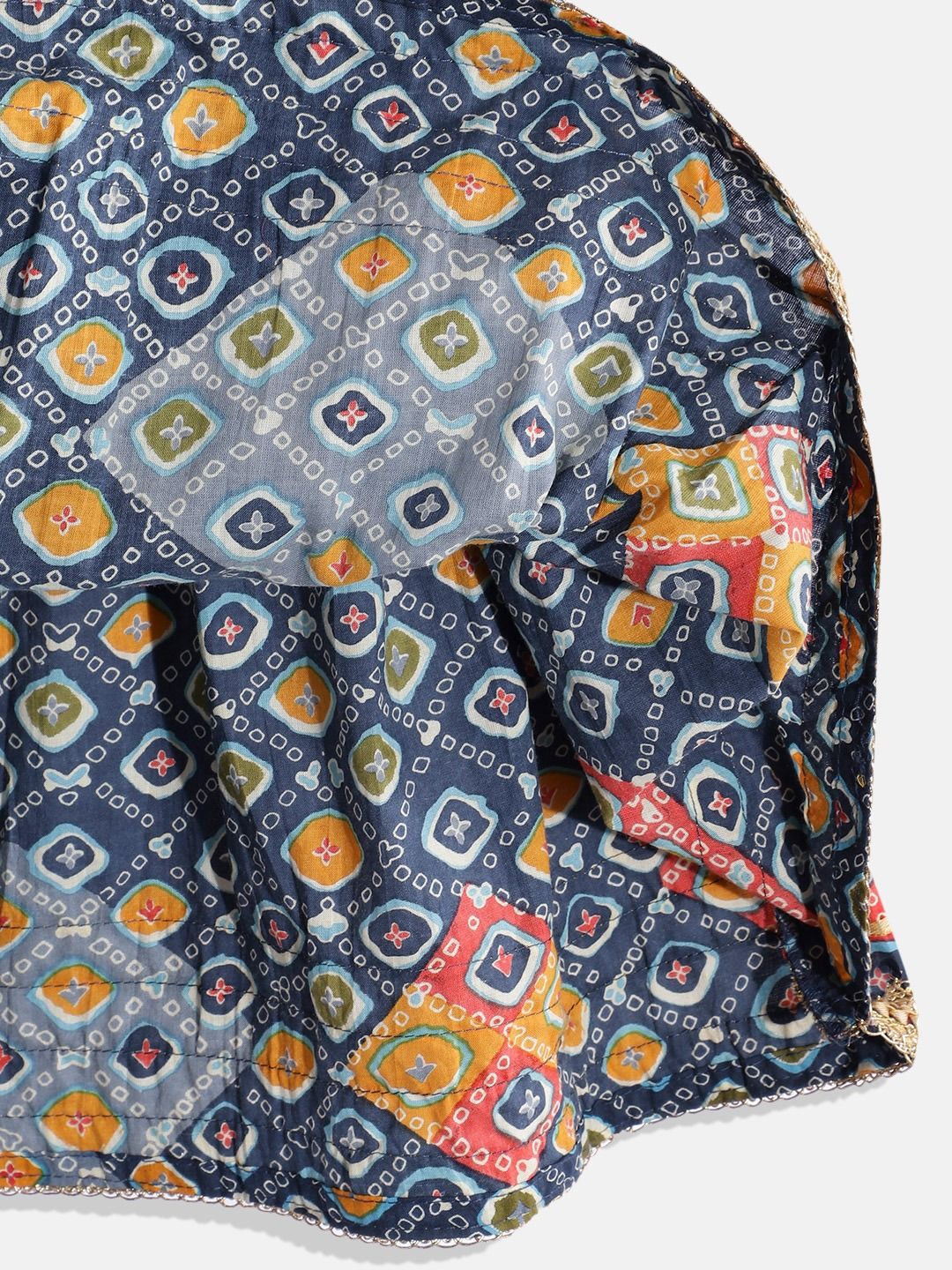 Straight Style Cotton Fabric Blue Color Printed Choli With Lehenga And Dupatta