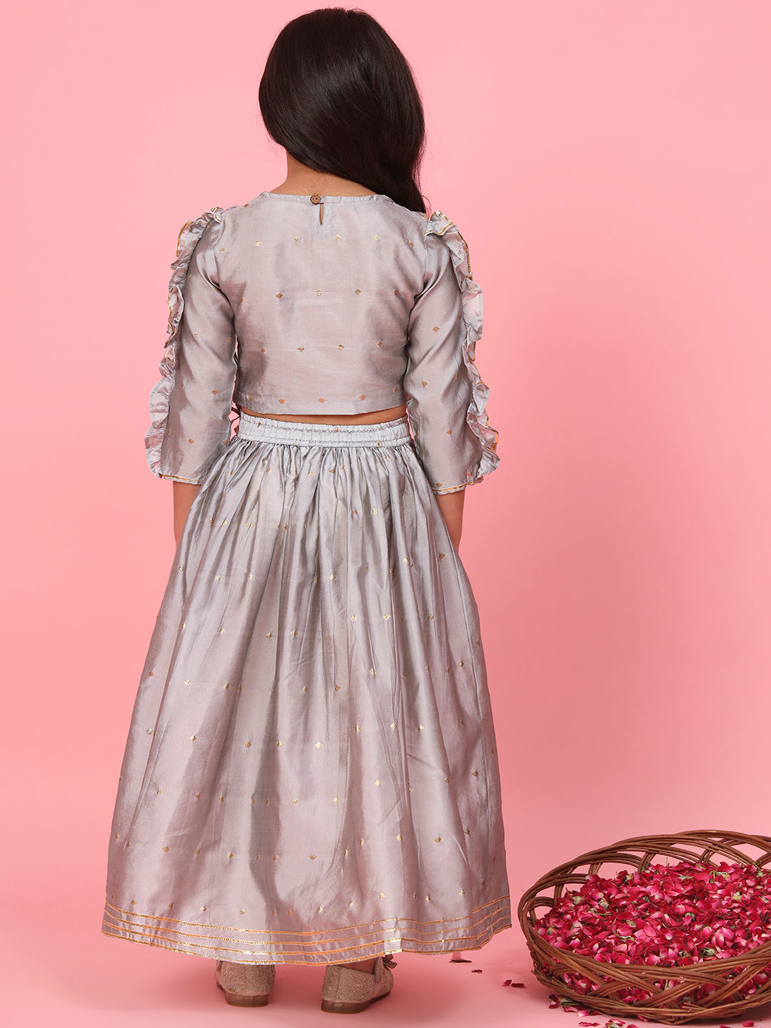 Straight Style Banarasi Fabric Grey Color Choli And Lehenga