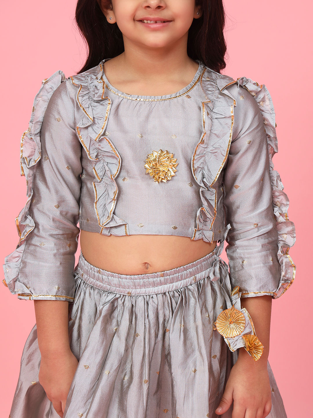 Straight Style Banarasi Fabric Grey Color Choli And Lehenga