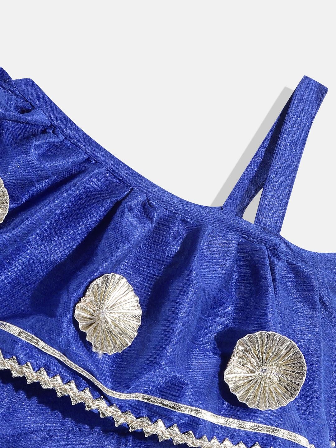 One Shoulder Art Silk Fabric Blue Color Choli With Lehenga