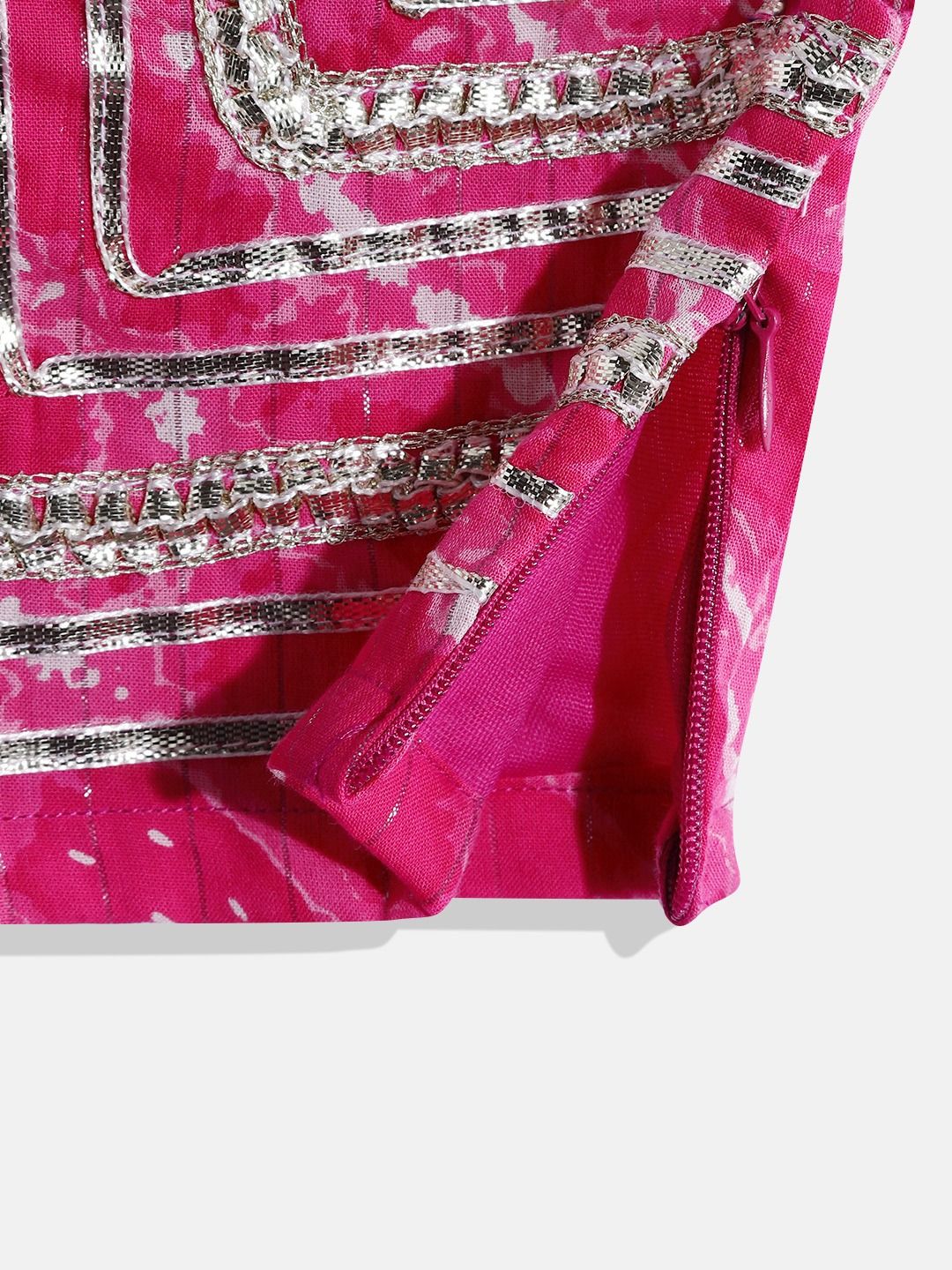 Straight Style Cotton Fabric Magenta Color Printed Choli And Lehenga With Dupatta