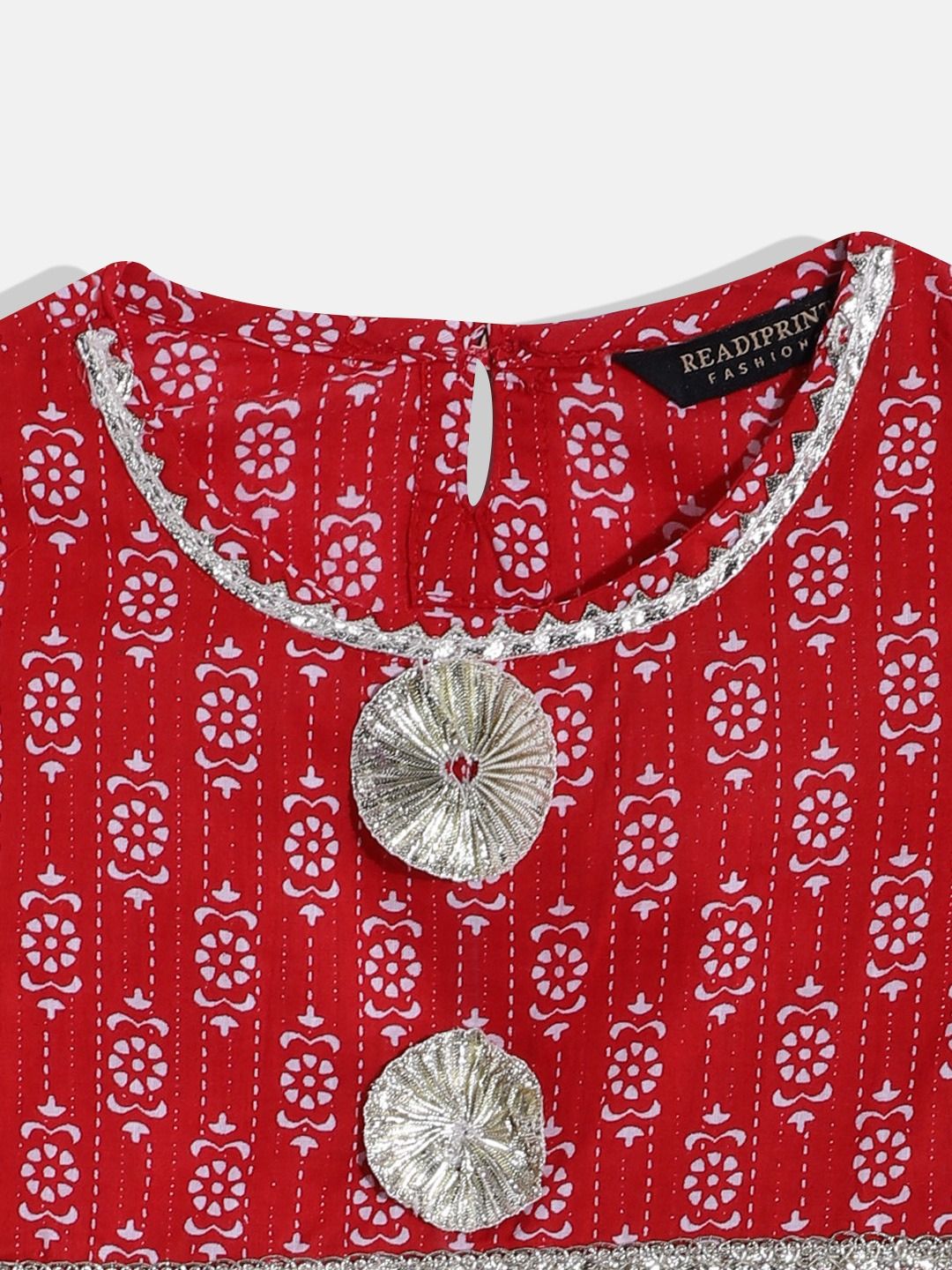Straight Style Cotton Fabric Red Color Printed Lehenga Choli