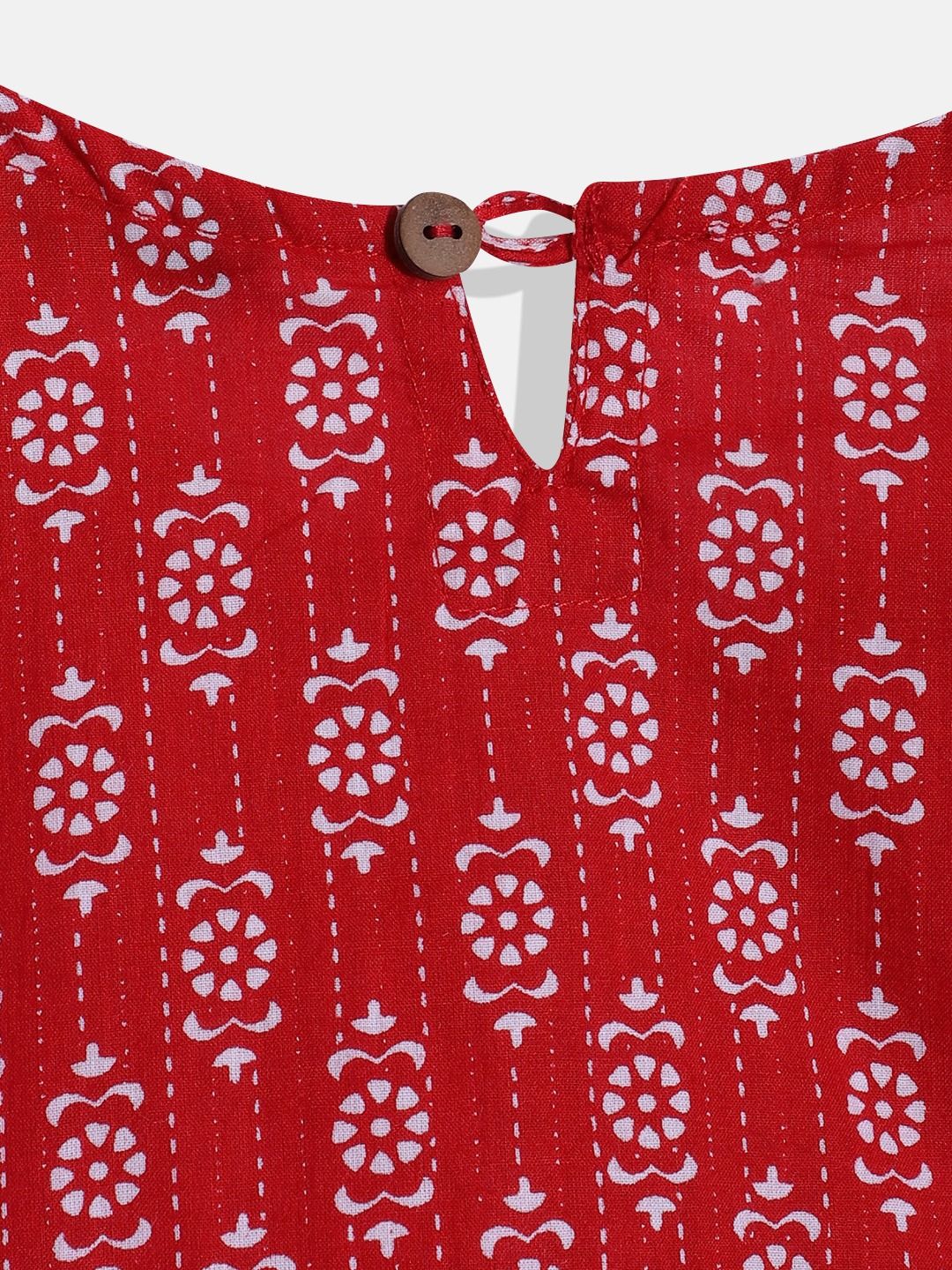 Straight Style Cotton Fabric Red Color Printed Lehenga Choli