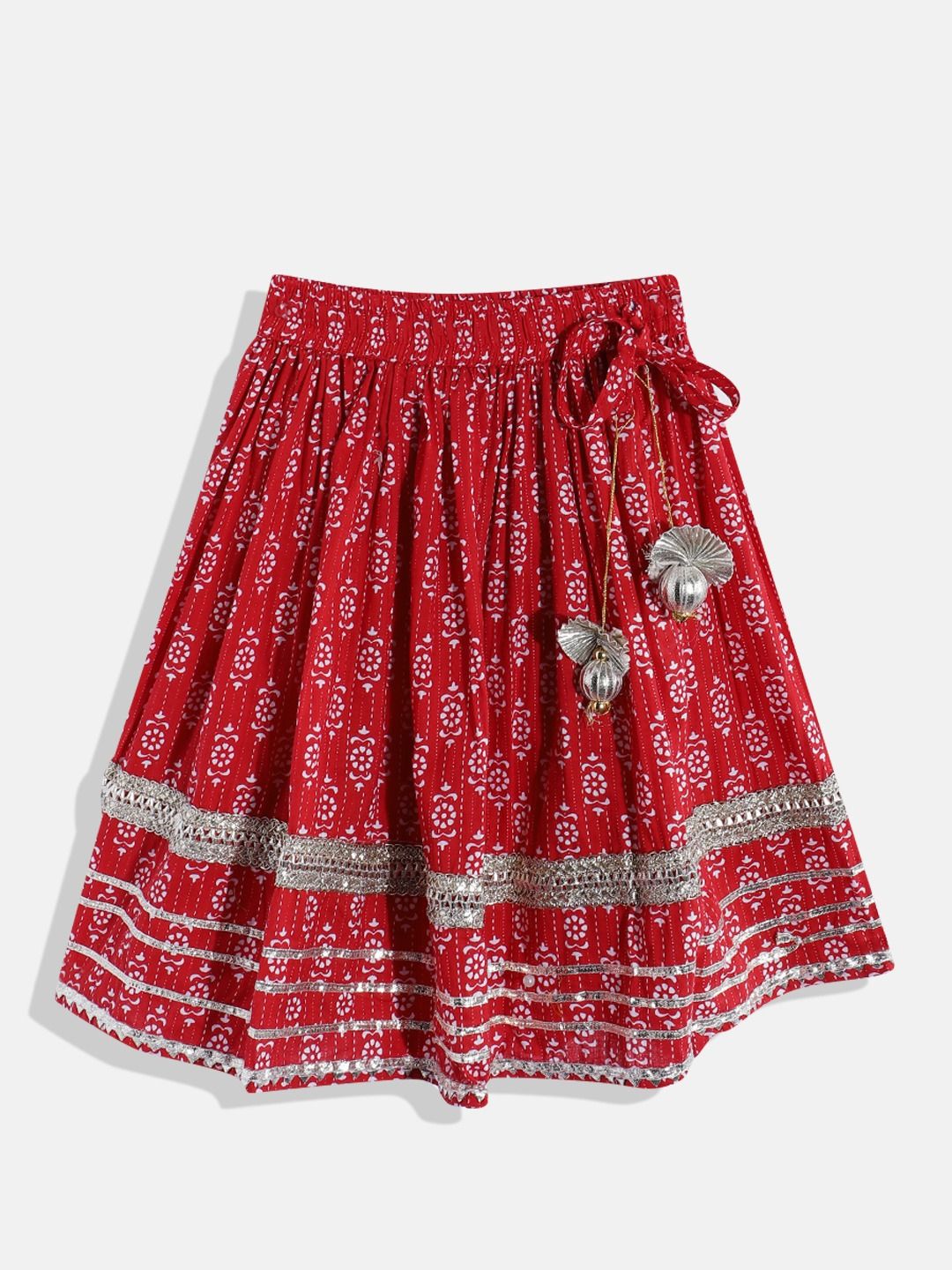 Straight Style Cotton Fabric Red Color Printed Lehenga Choli