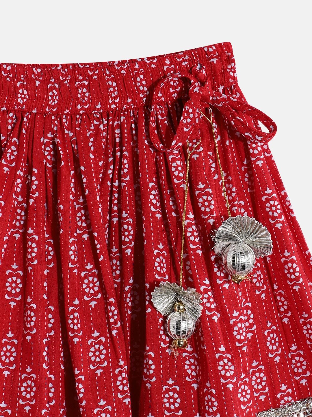 Straight Style Cotton Fabric Red Color Printed Lehenga Choli