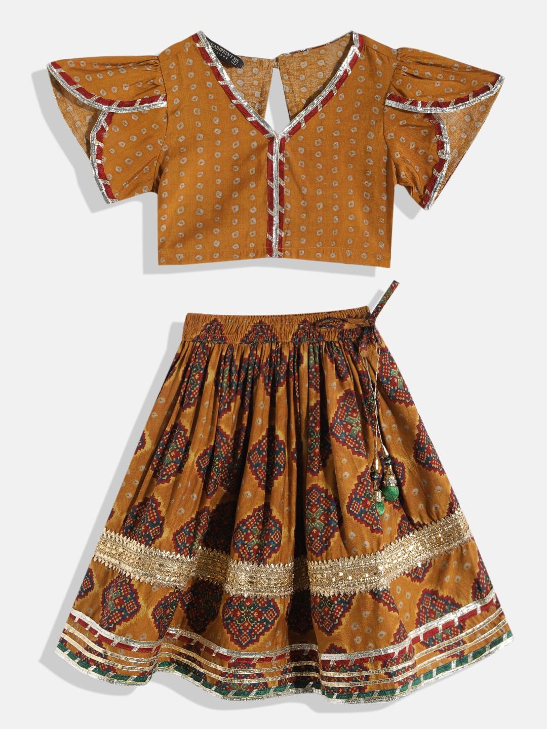 Straight Style Silk Fabric Mustard Color Printed Choli And Lehenga