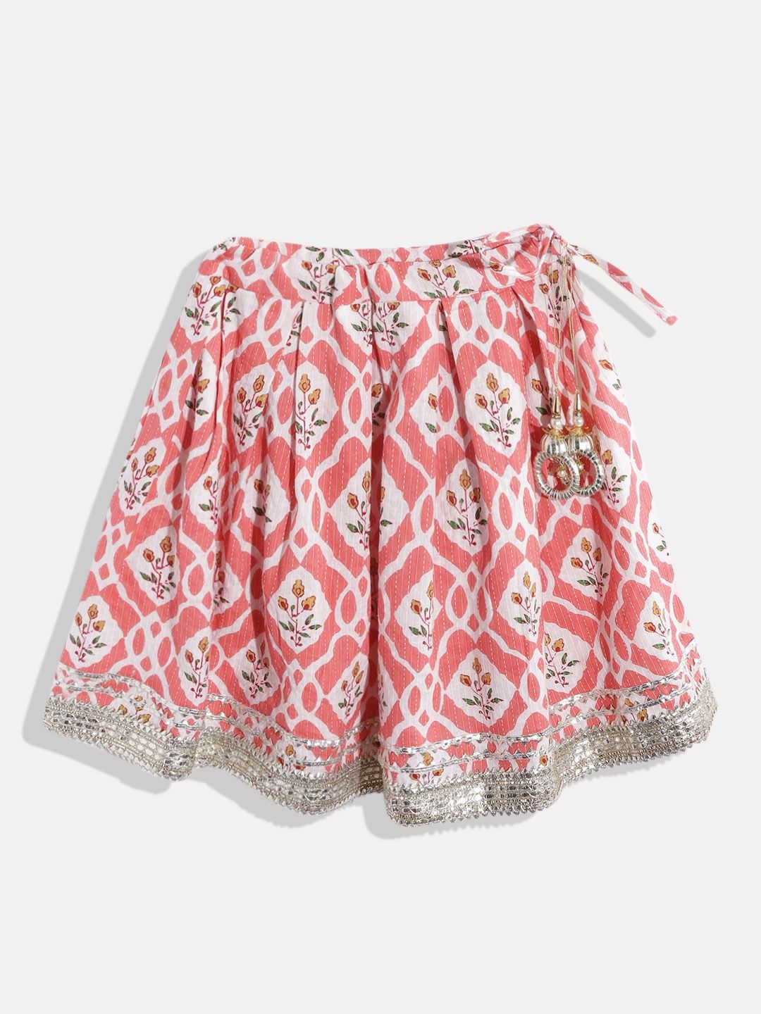 Straight Style Pink Color Cotton Fabric Choli With Lehenga And White Color Dupatta