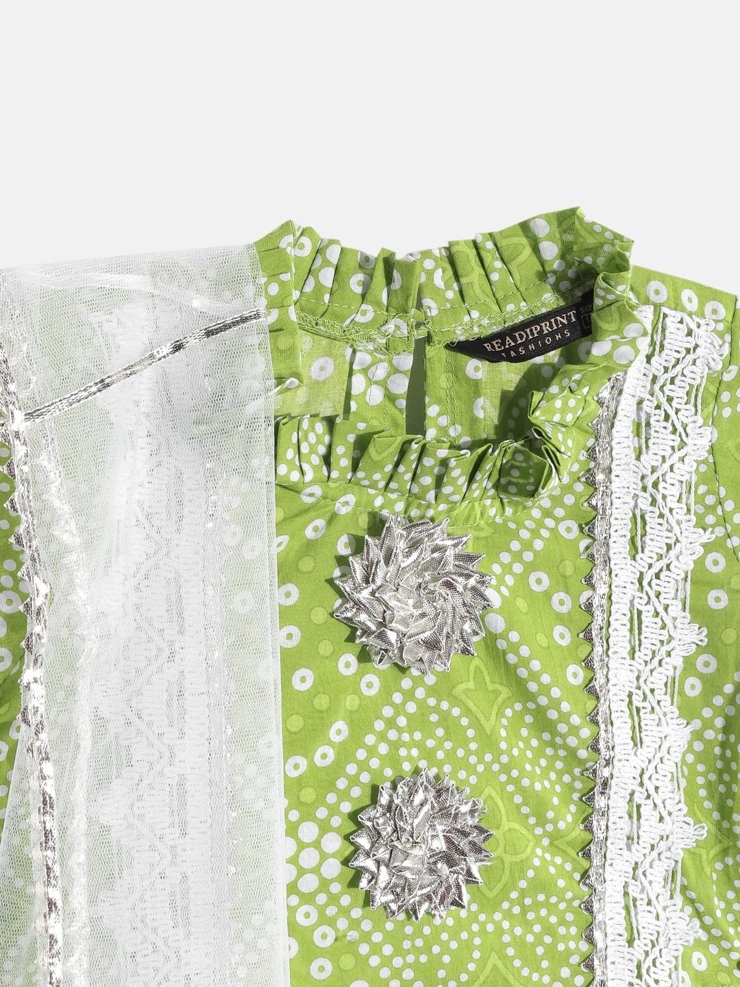 Straight Style Green Color Cotton Fabric Choli With Lehenga And Dupatta