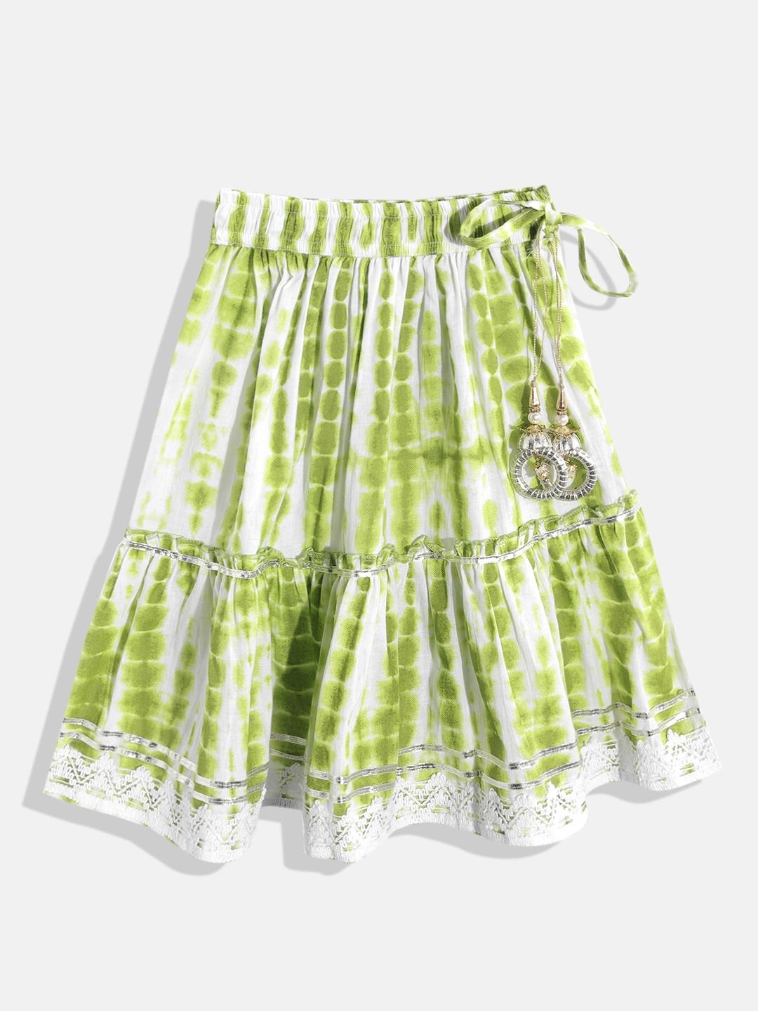 Straight Style Green Color Cotton Fabric Choli With Lehenga And Dupatta