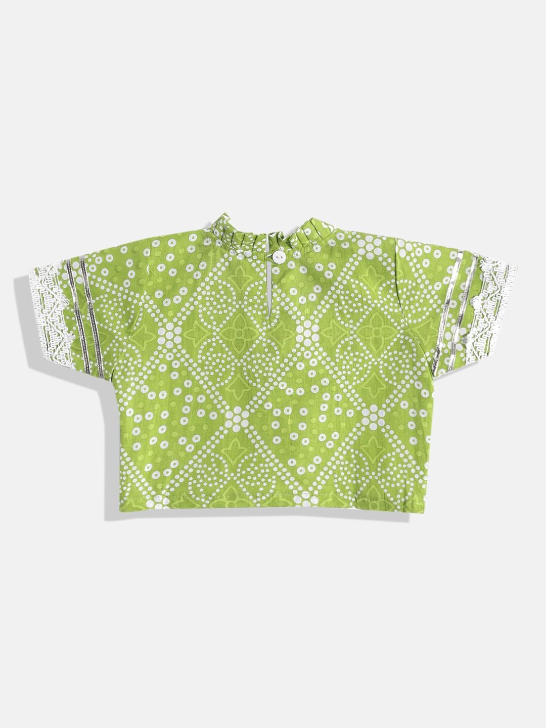 Straight Style Green Color Cotton Fabric Choli With Lehenga And Dupatta