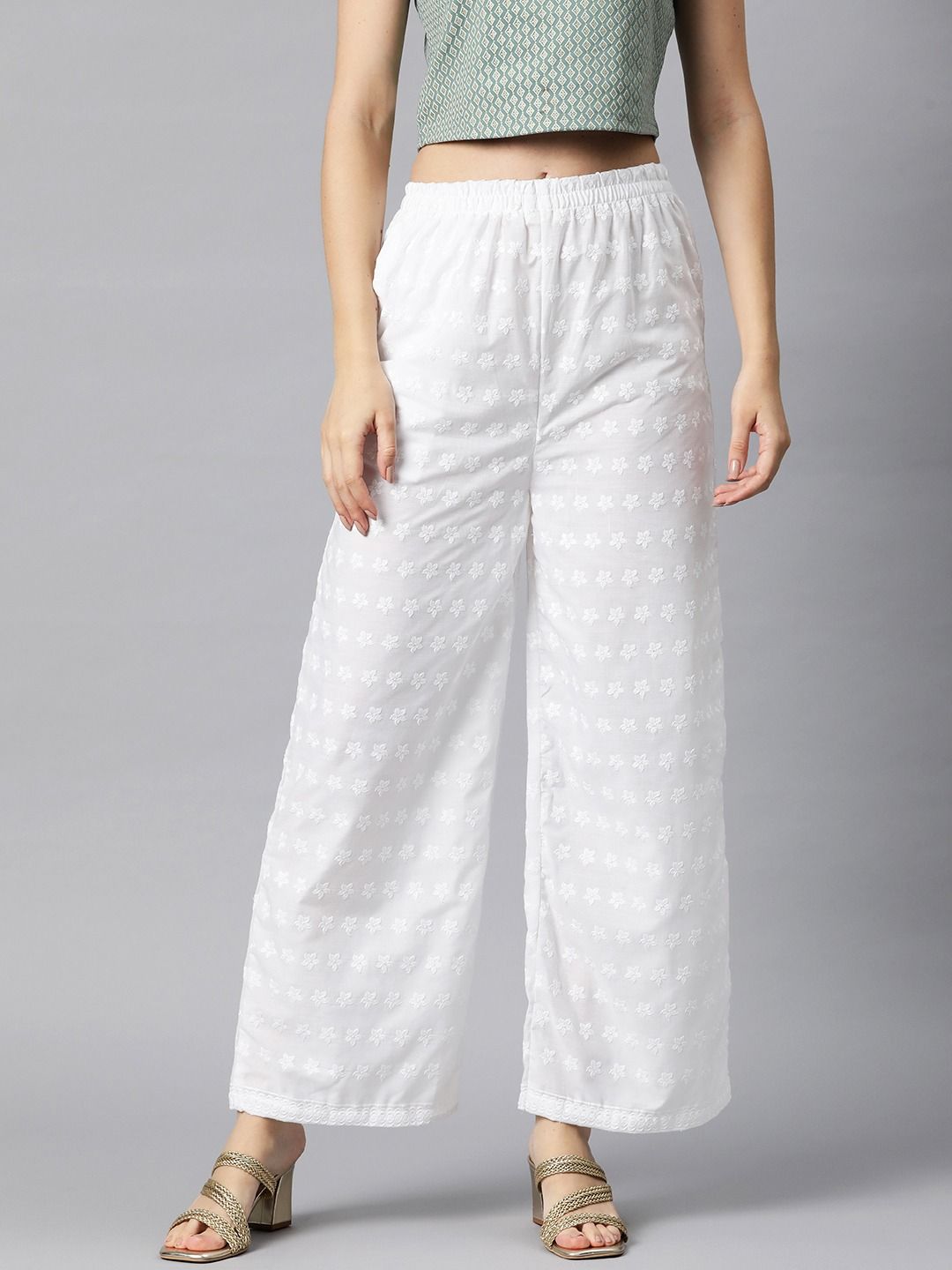 Cotton Fabric White Color Palazzo